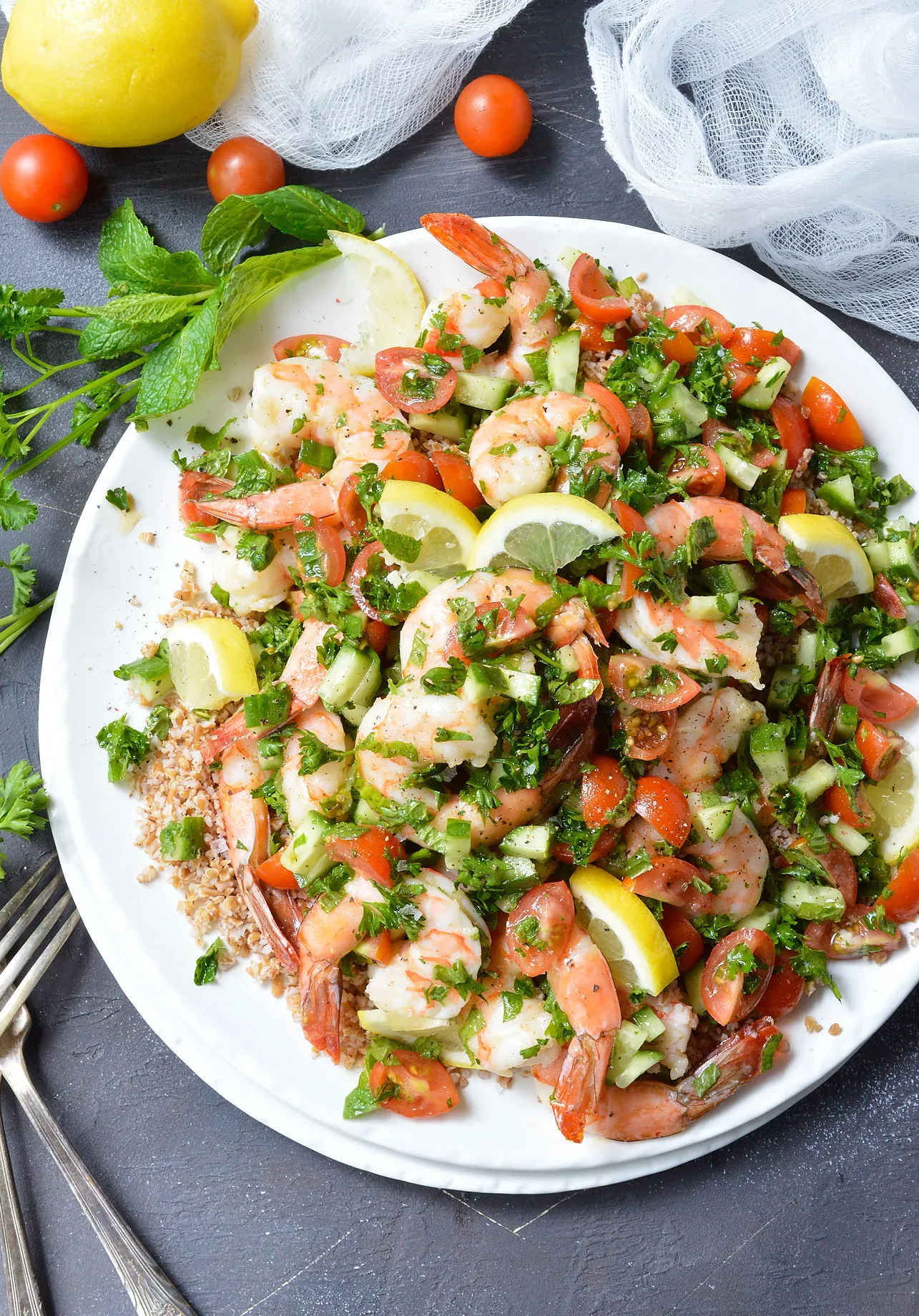 African Spiced Shrimp with Tabbouleh and Tomato Chutney