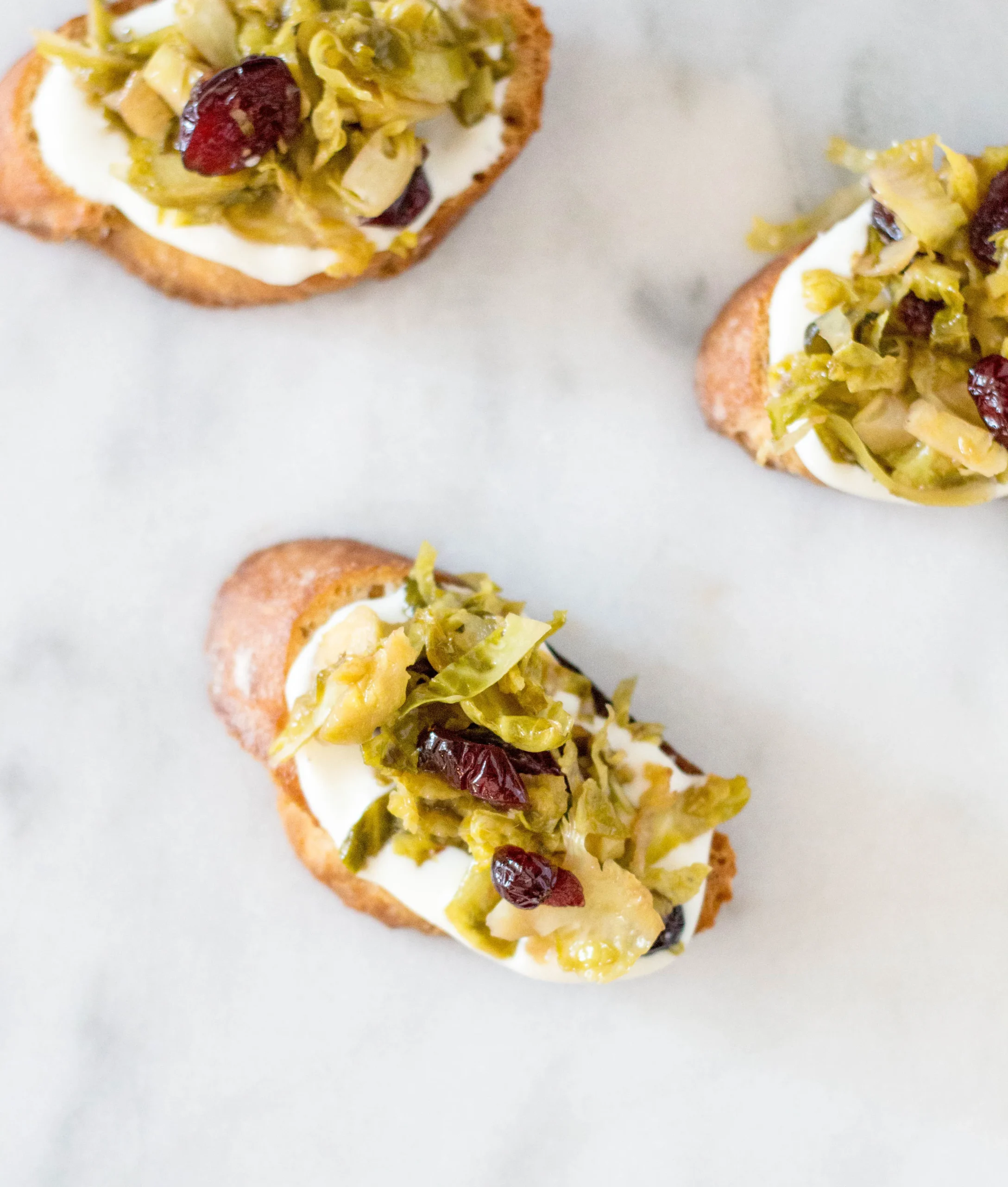 Agrodolce Brussels Sprout Crostini with Whipped Ricotta