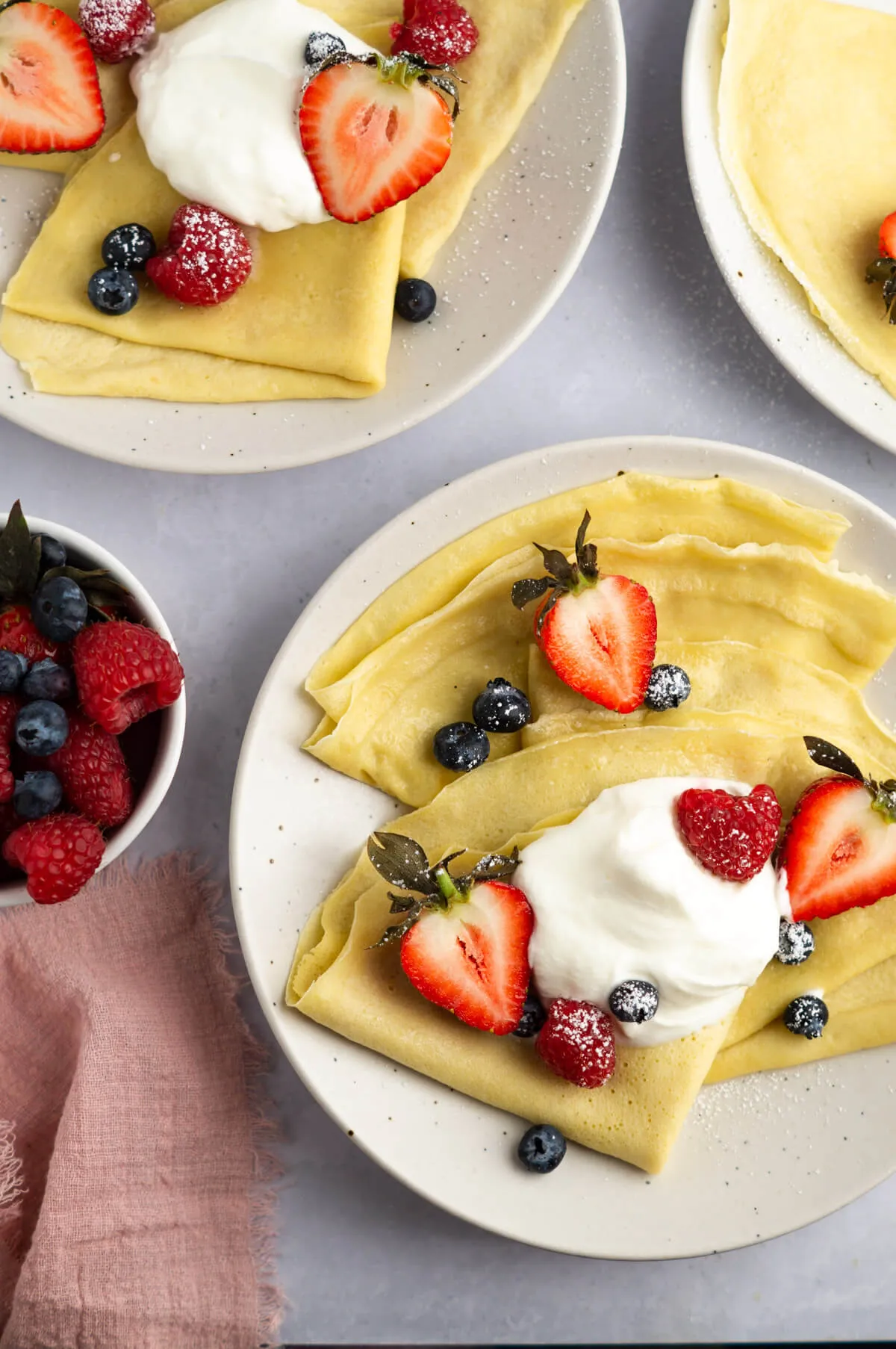 Almond Crepes with Pan Roasted Strawberries