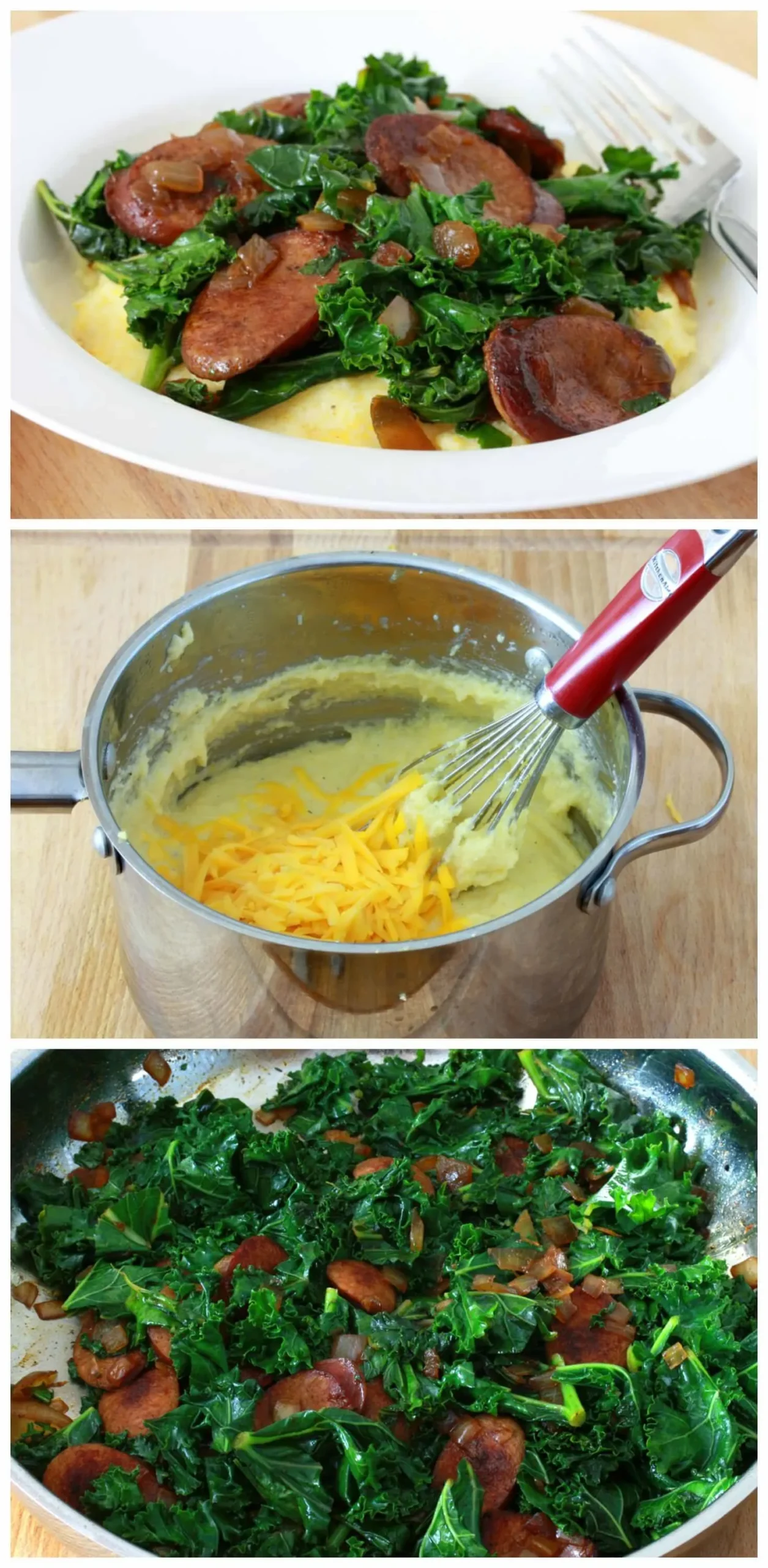 Andouille Sausage Greens with Cheese Grits