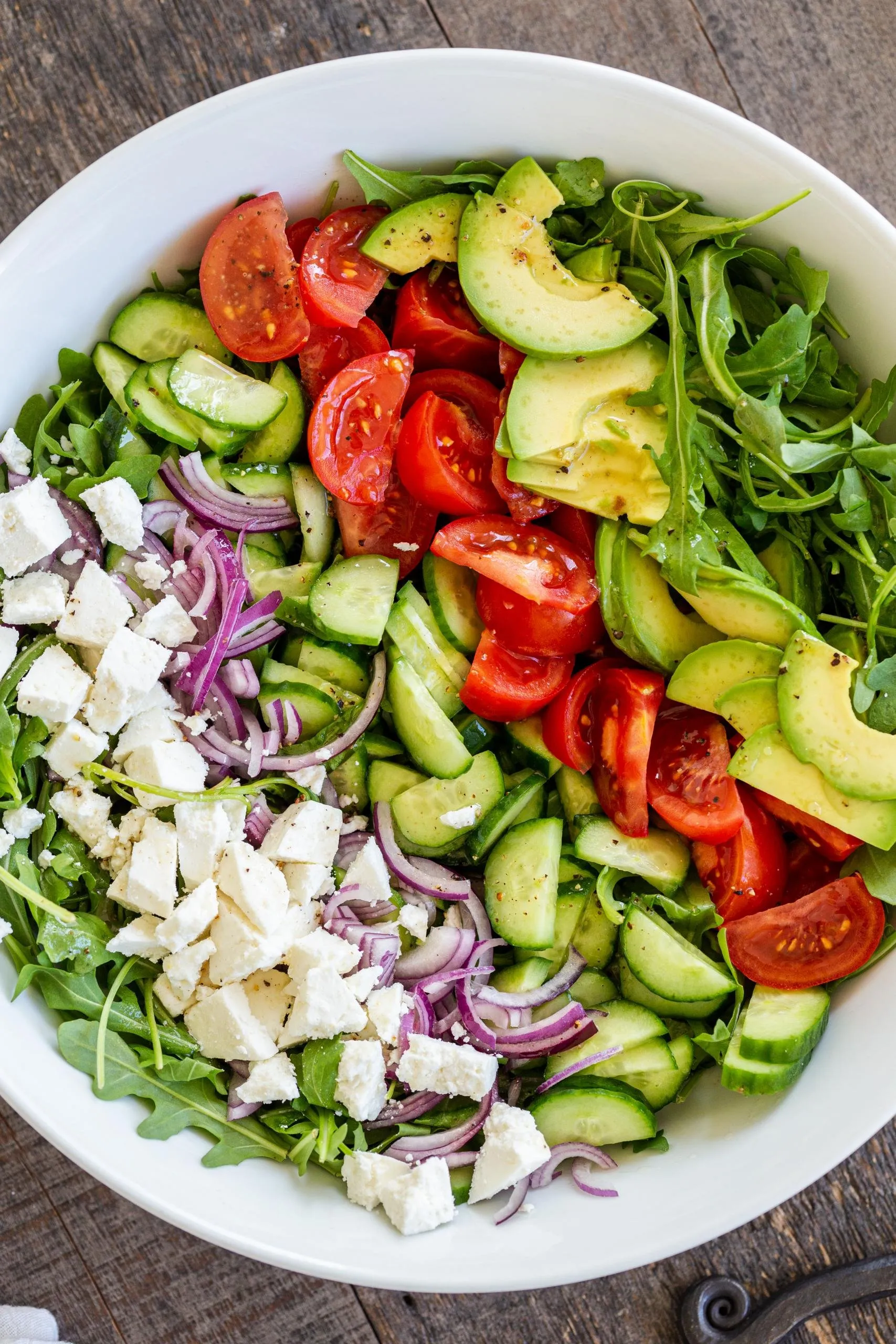 Arugula Avocado Tomato and Cucumber Salad