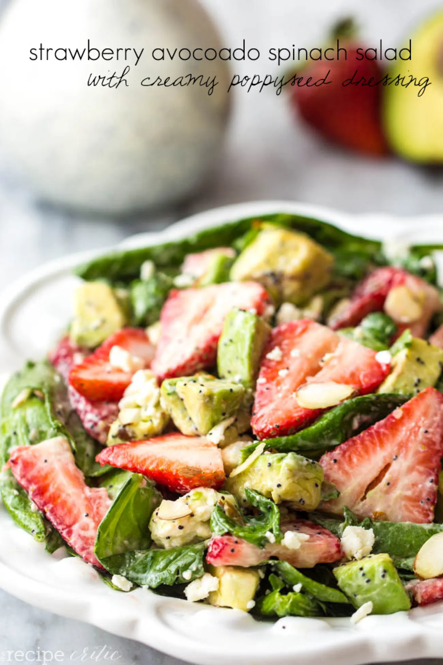 Avocado Strawberry Spinach Salad with Poppy Seed Dressing