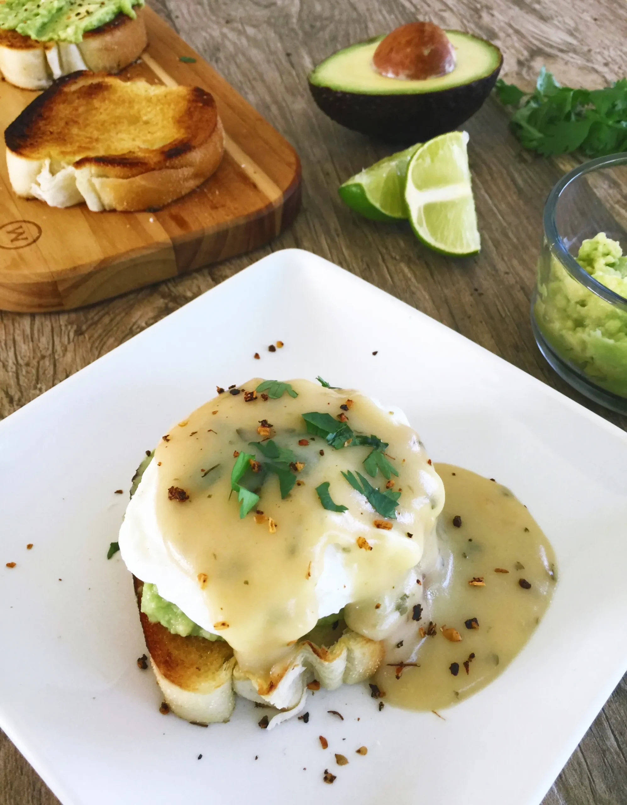 Avocado Toast Eggs Benedict with Avocado Hollandaise