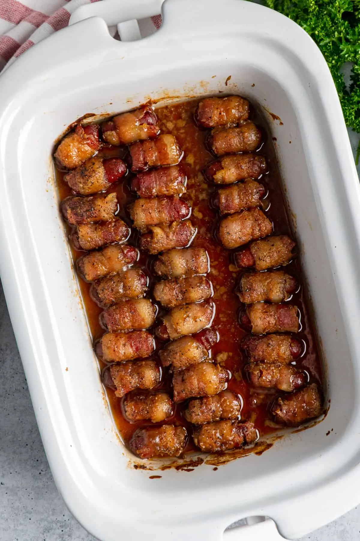 Bacon Wrapped Crock Pot Party Sausages