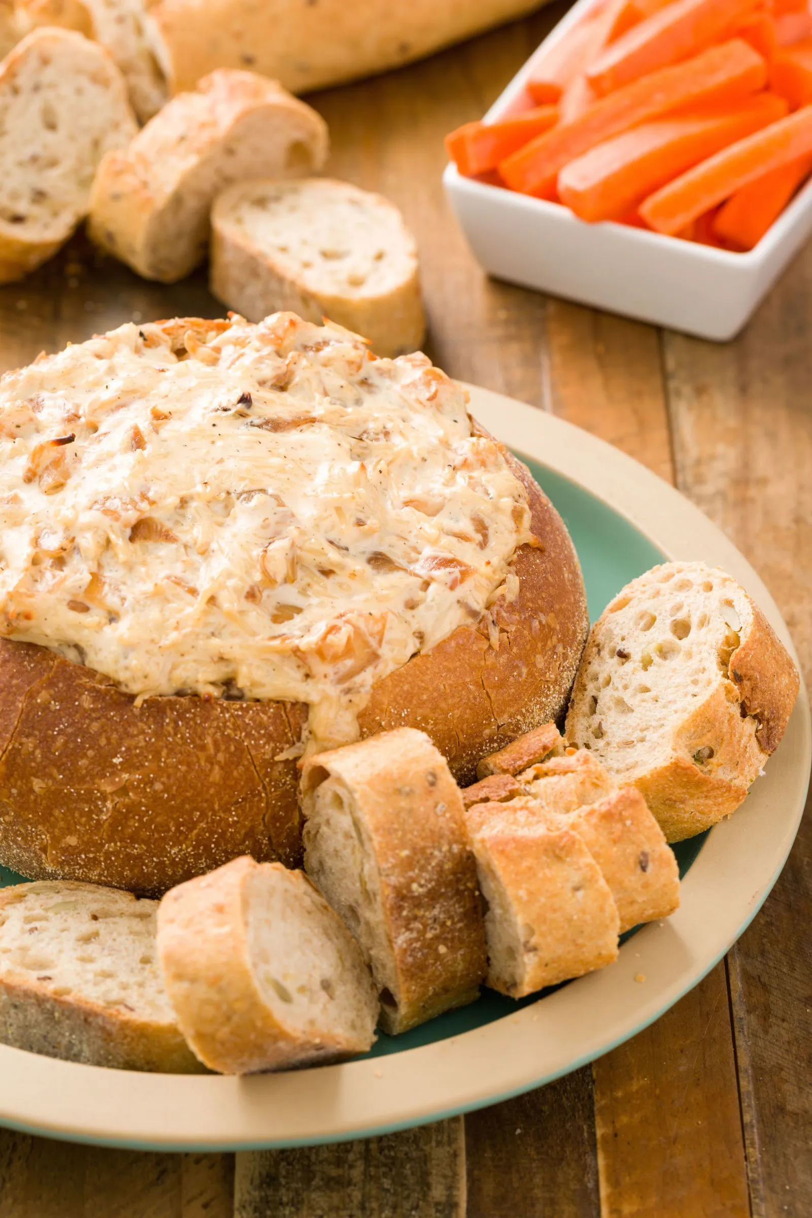 Baked Caramelized Onion Dip Bread Bowl