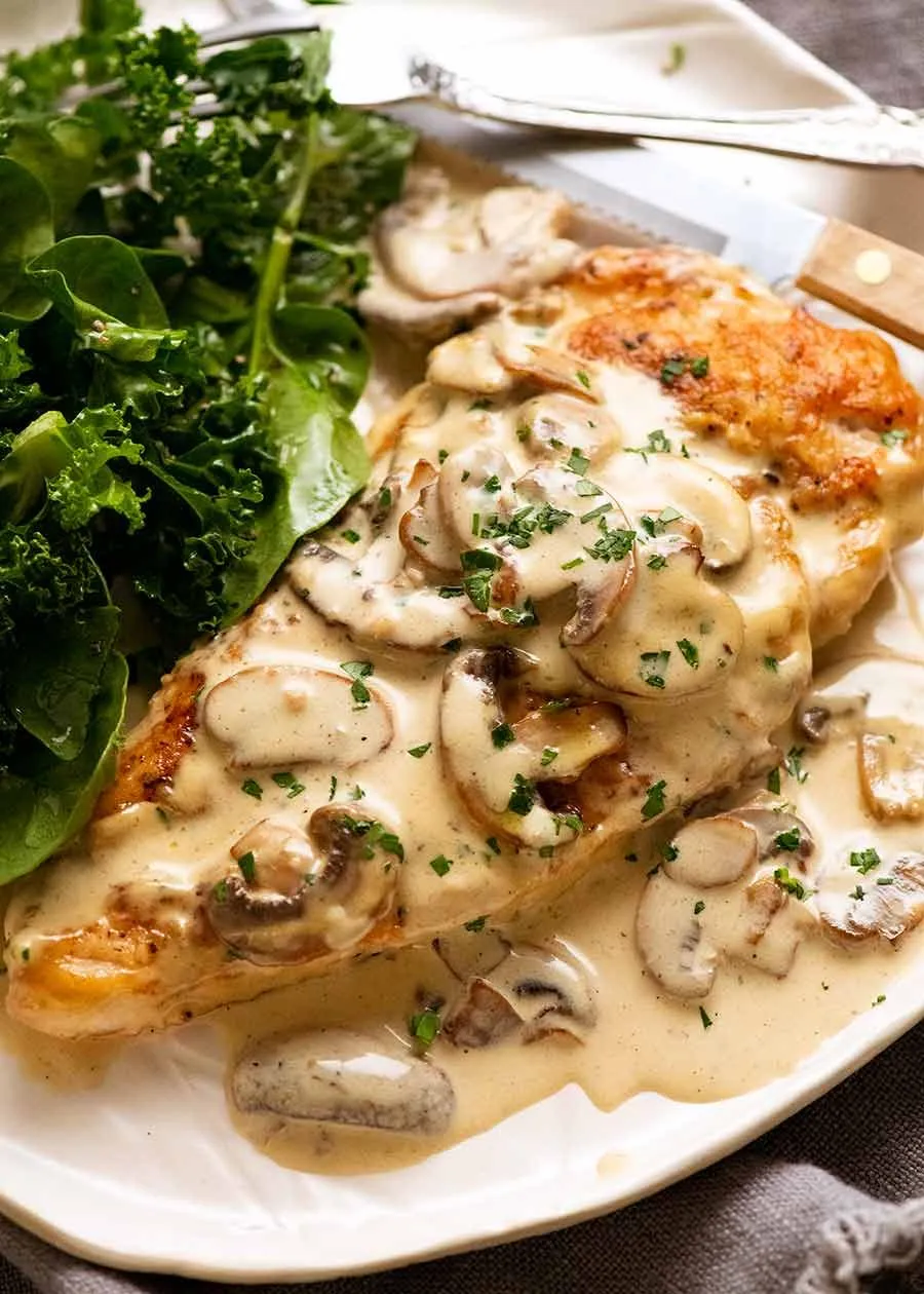Baked Chicken Breasts with Mushroom Cream Sauce
