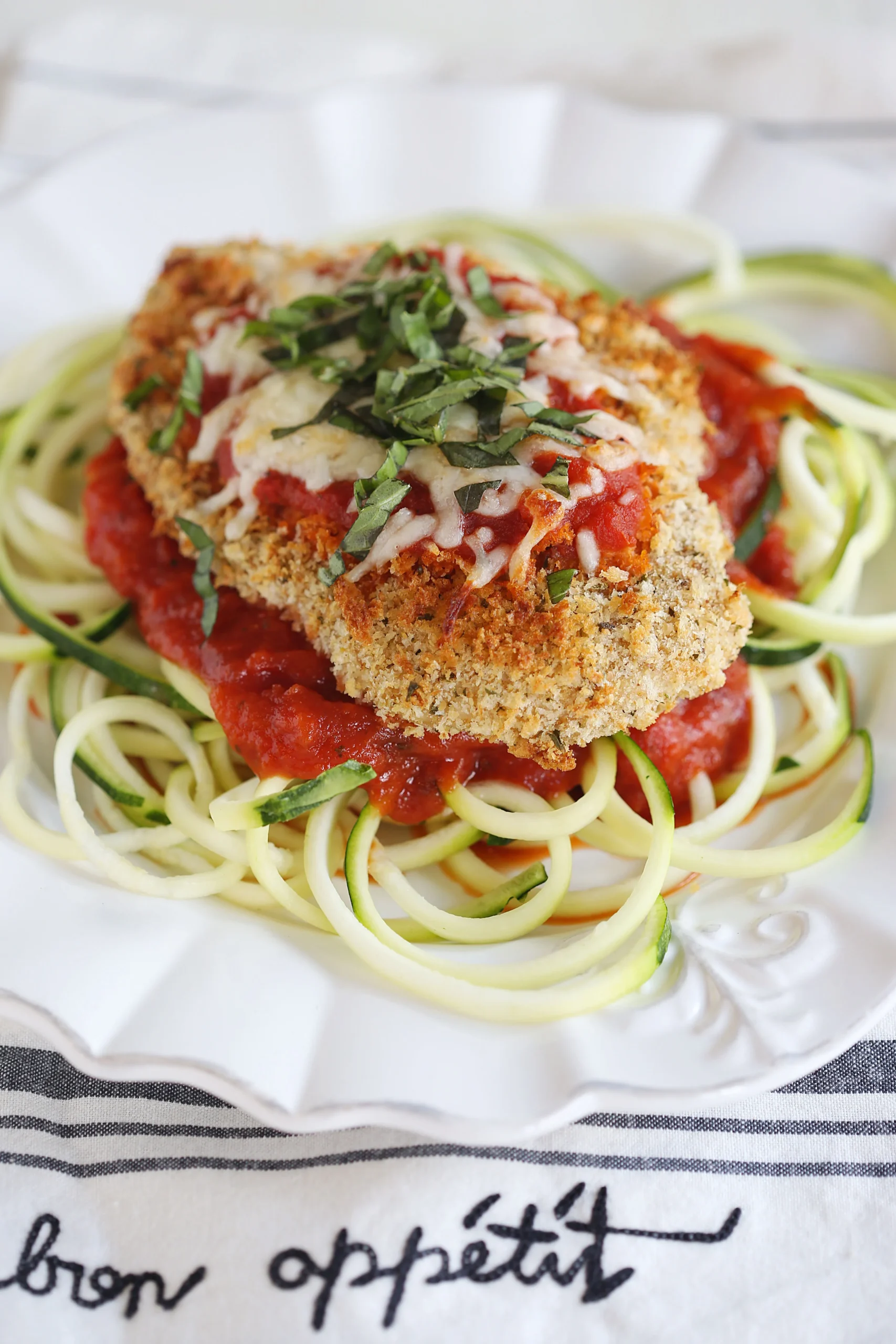 Baked Chicken Parmesan and Zucchini Noodles