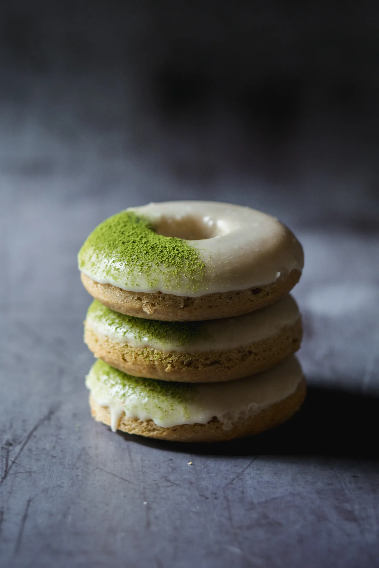 Baked Green Tea Donuts with Chocolate Ganache
