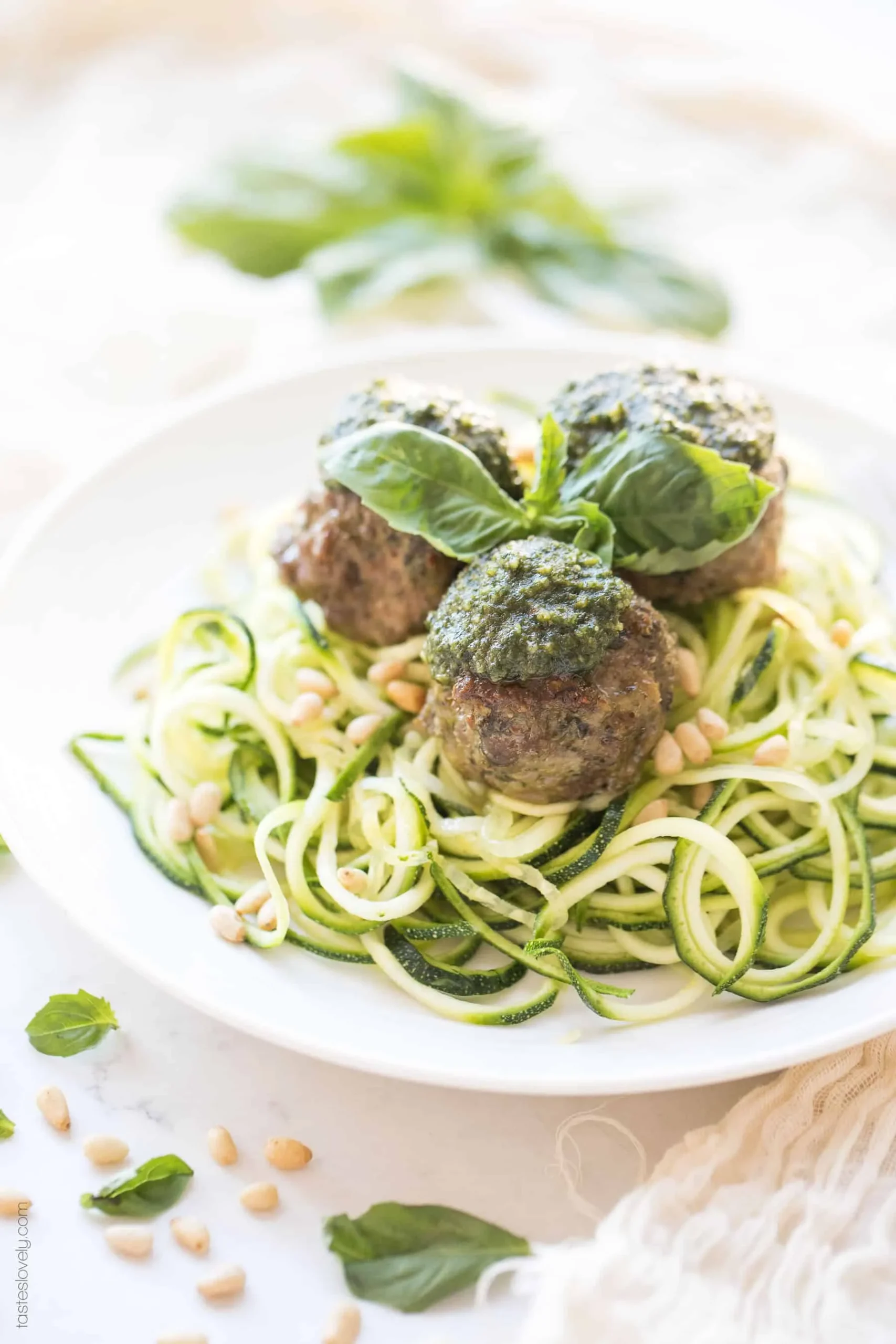 Baked Paleo Meatballs with Kale Pesto