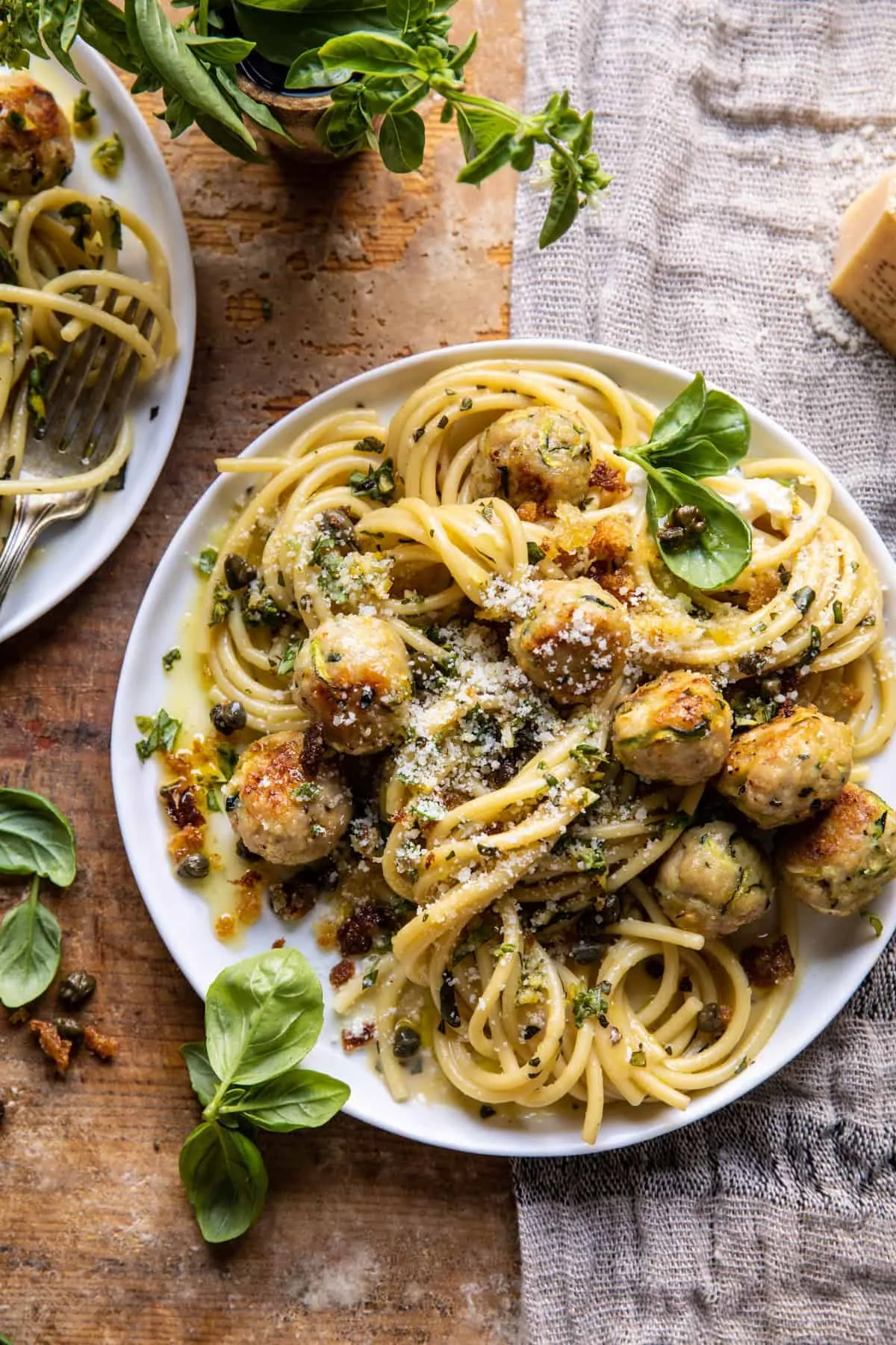 Baked Zucchini Spirals and Meatballs Parmesan