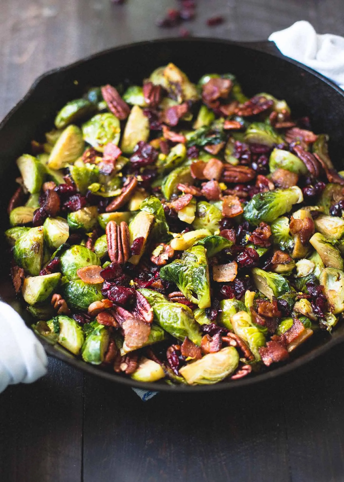 Balsamic Brussels Sprouts with Bacon, Craisins, and Pecans
