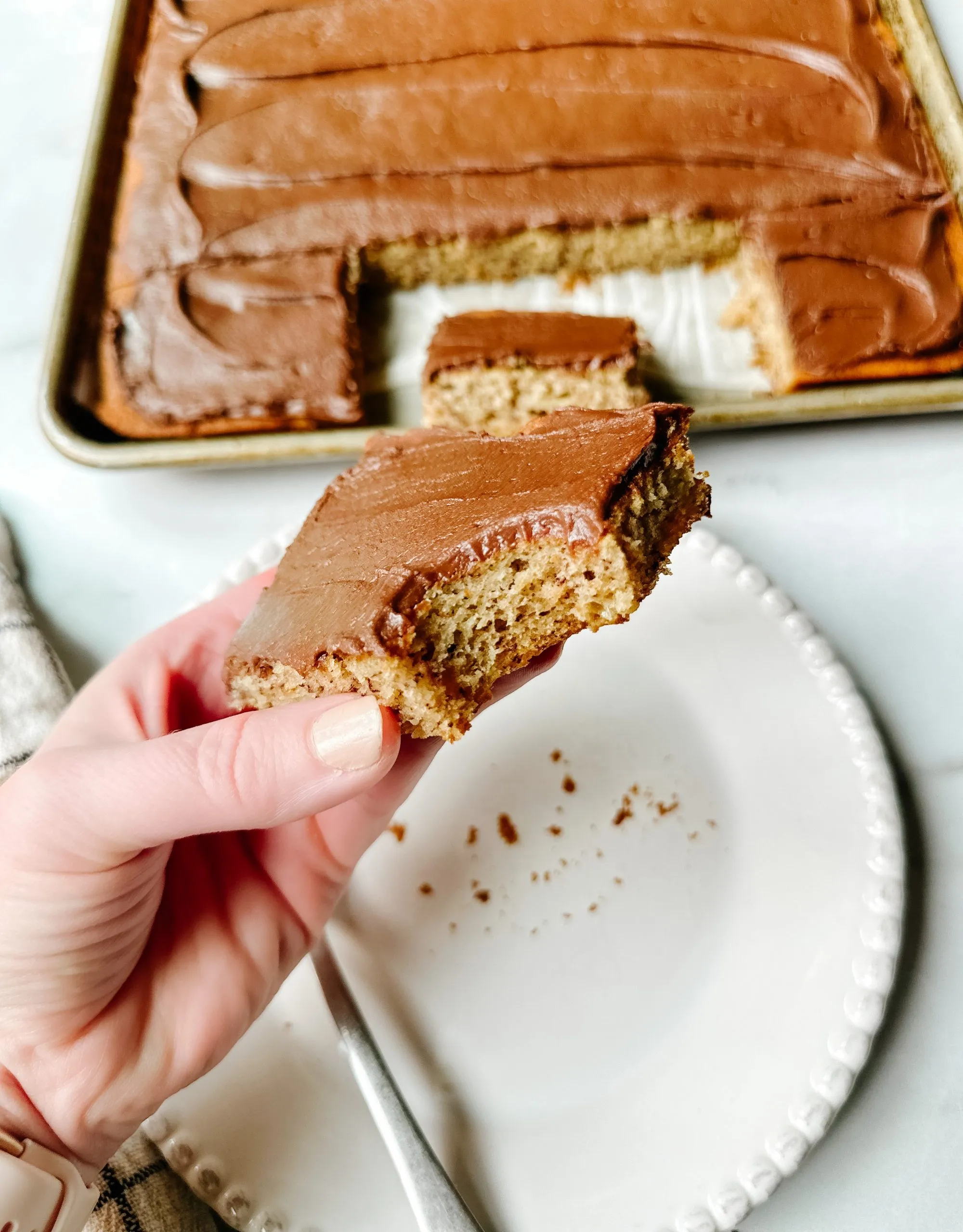 Banana Bread Bars with Chocolate Frosting
