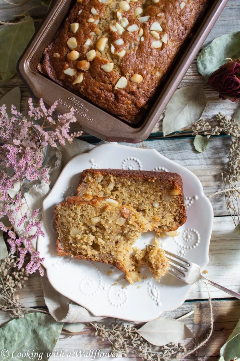 Banana Rum Bread with Macadamia Topping