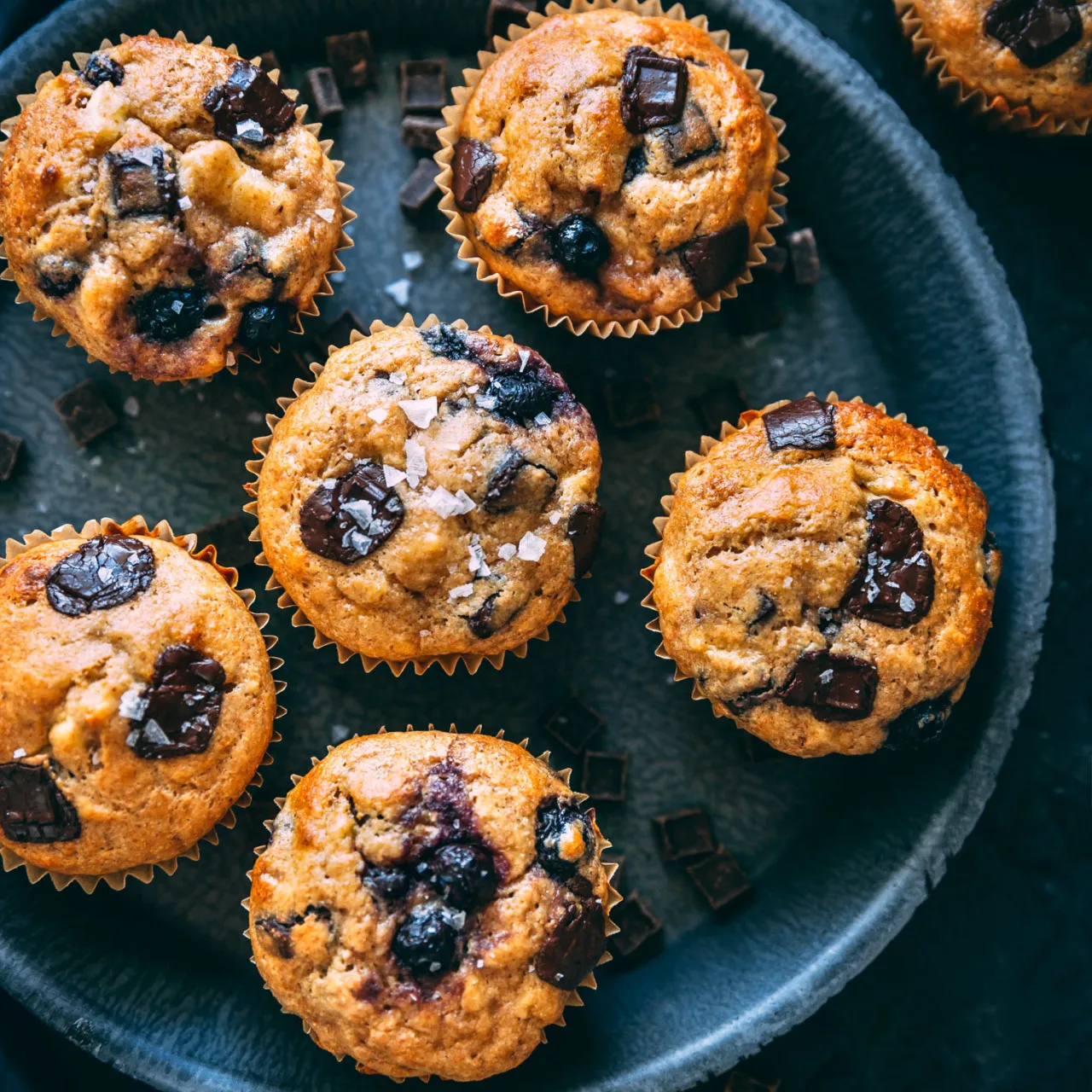 Banana and Blueberry Chocolate Chip Muffins
