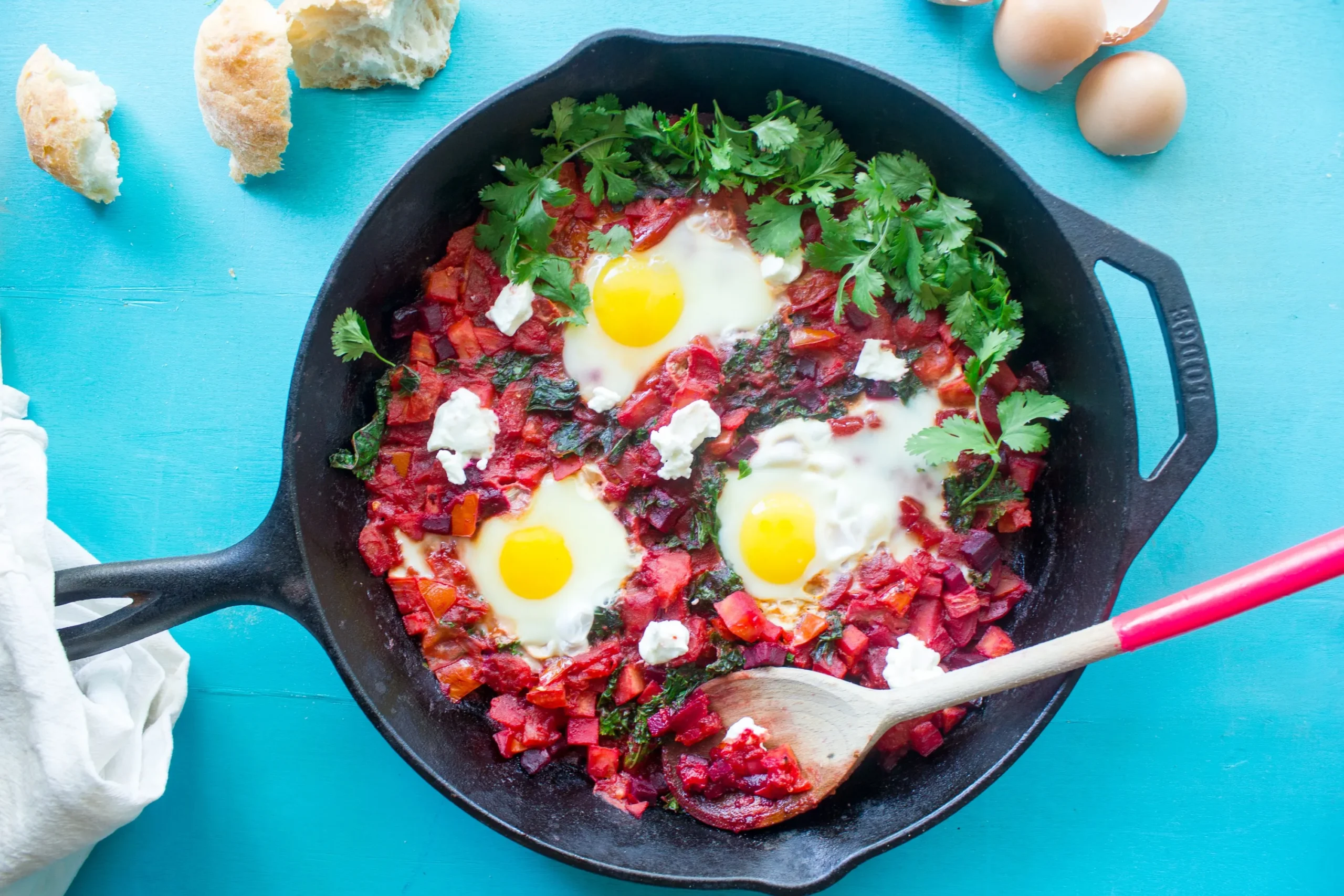 Beet Kale and Goat Cheese Shakshuka