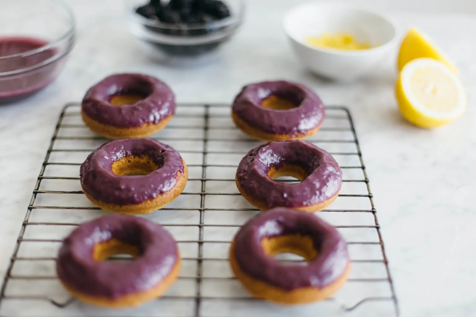 Blackberry Cake Donuts with Lemon Glaze
