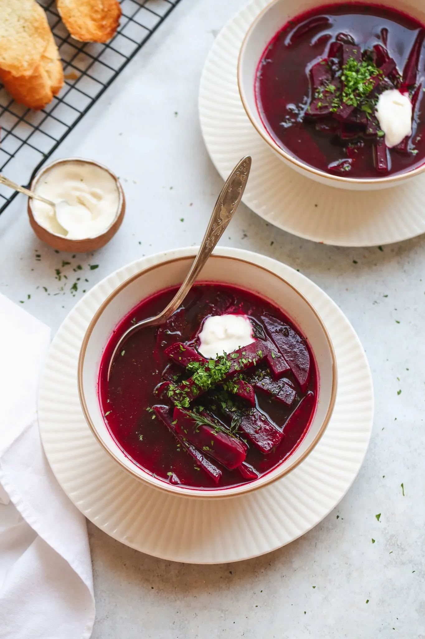 Borscht and Beet Green Compound Butter Toasts