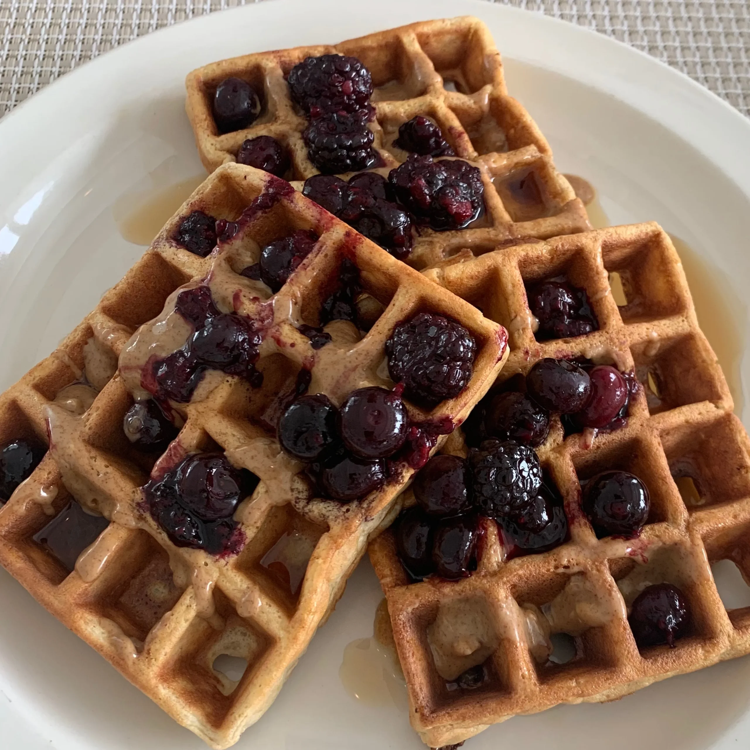 Bran Waffles with Peaches