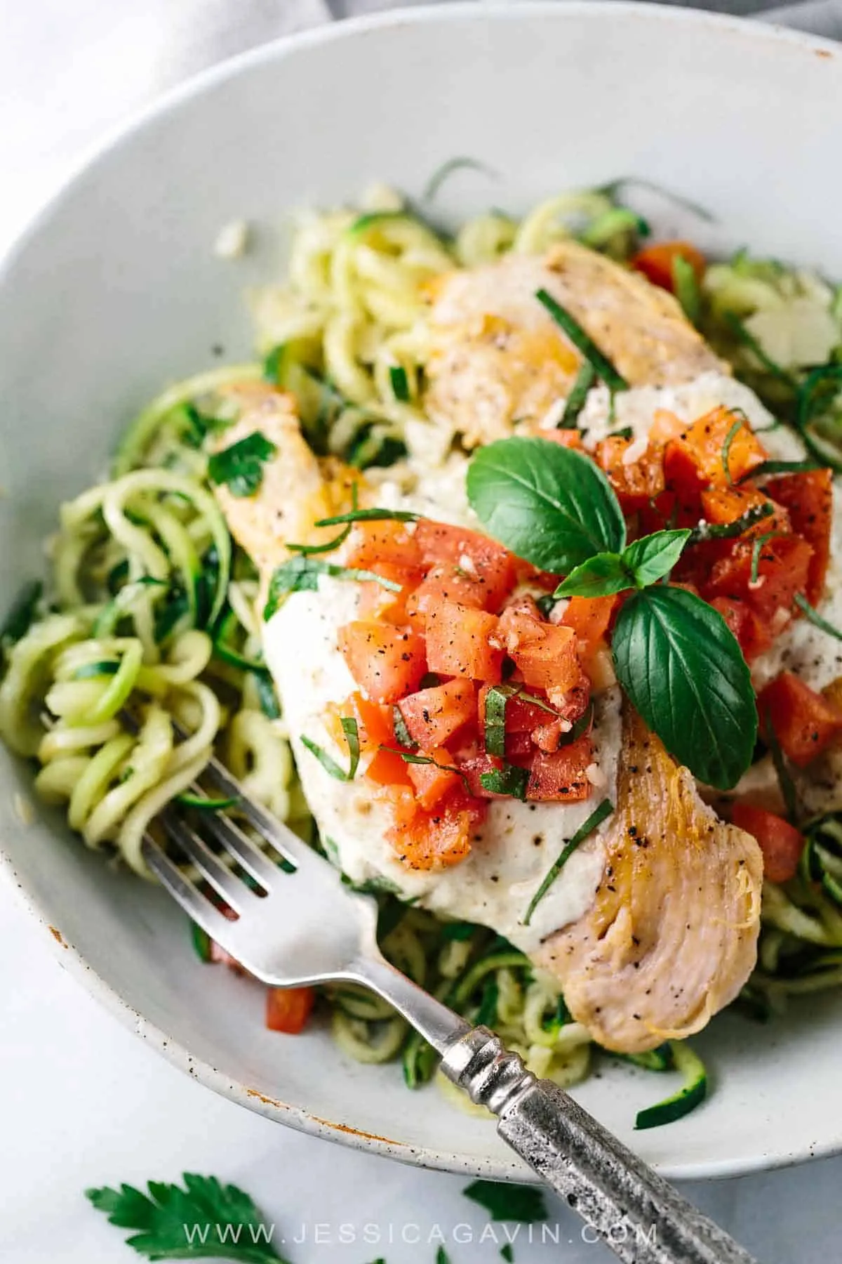 Bruschetta Chicken Zucchini Noodles