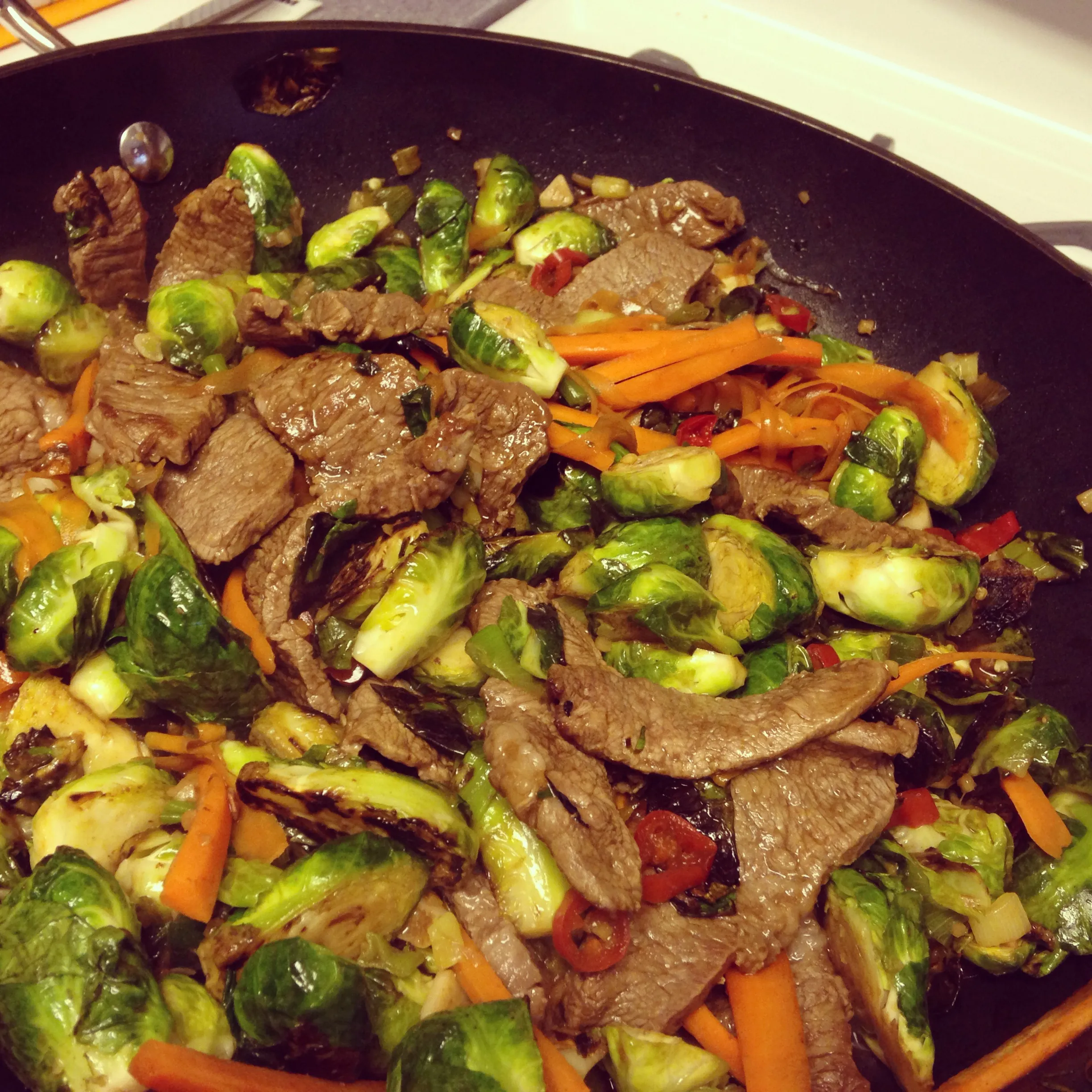 Brussels Sprouts and Steak Stir Fry