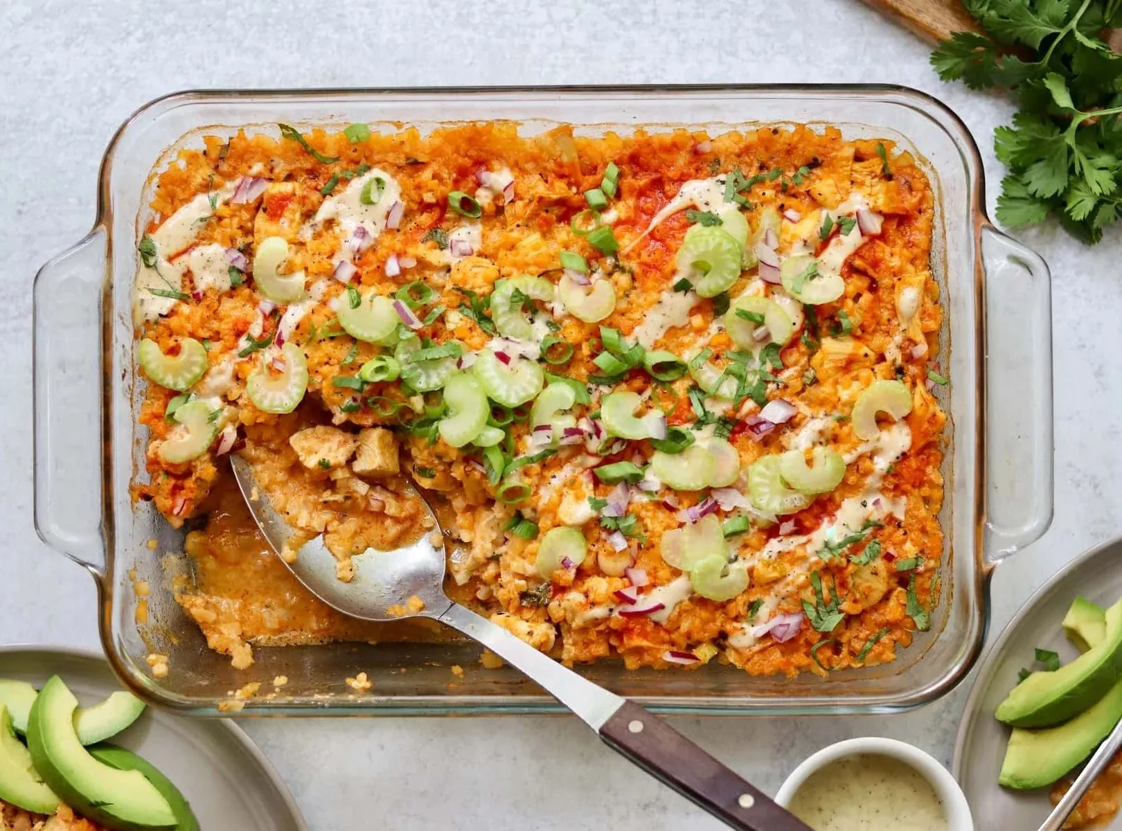 Buffalo Ranch Chicken Cauliflower Casserole