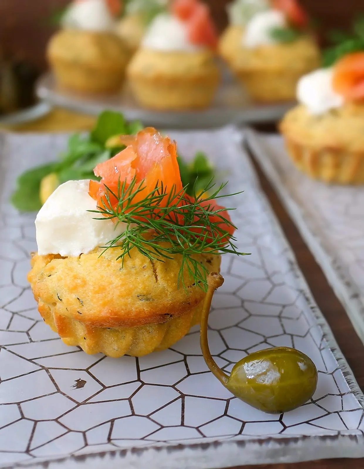 Caper Herb Corn Muffins with Smoked Salmon