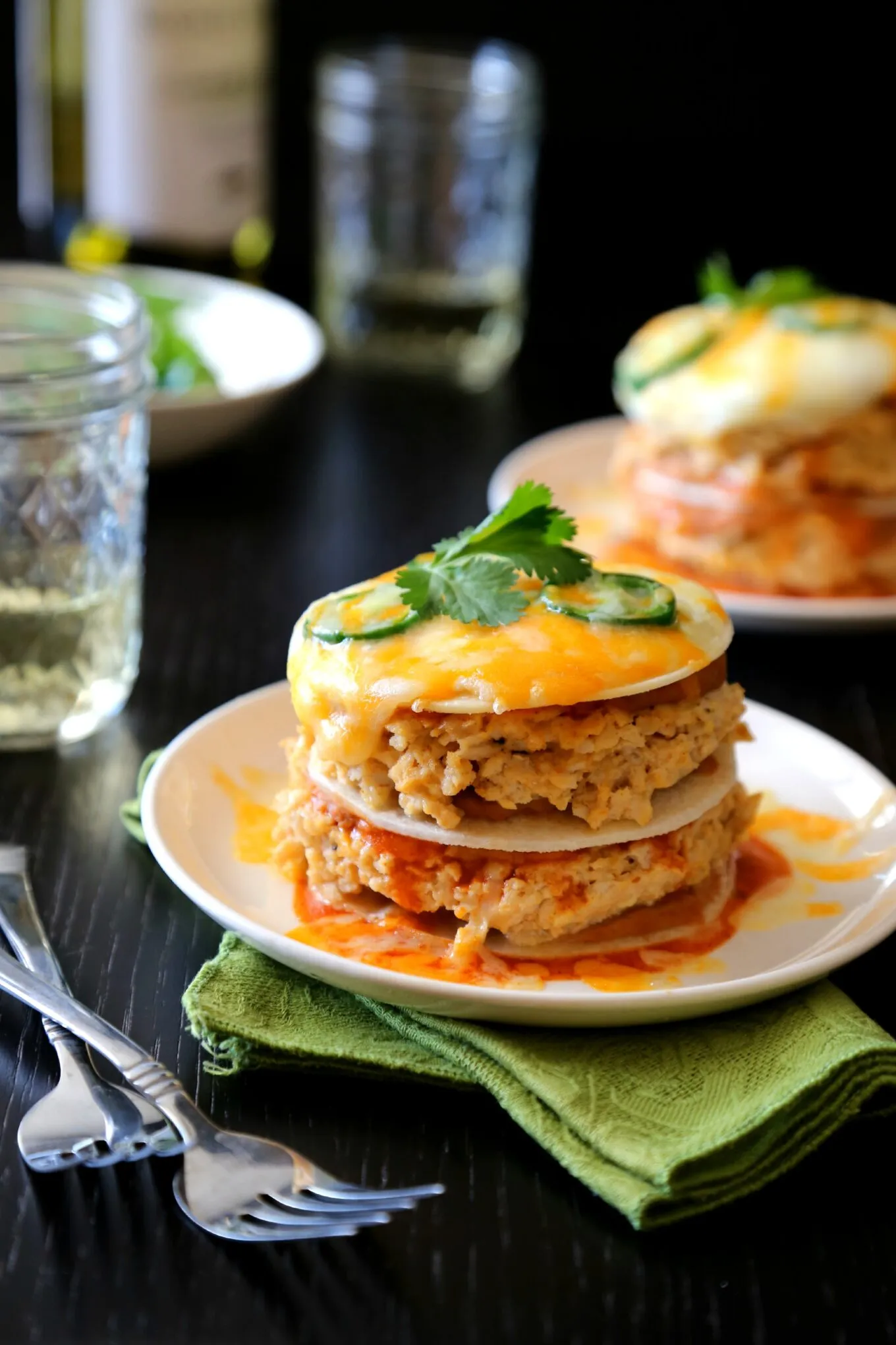 Cheesy Chicken Enchilada Tortilla Stacks