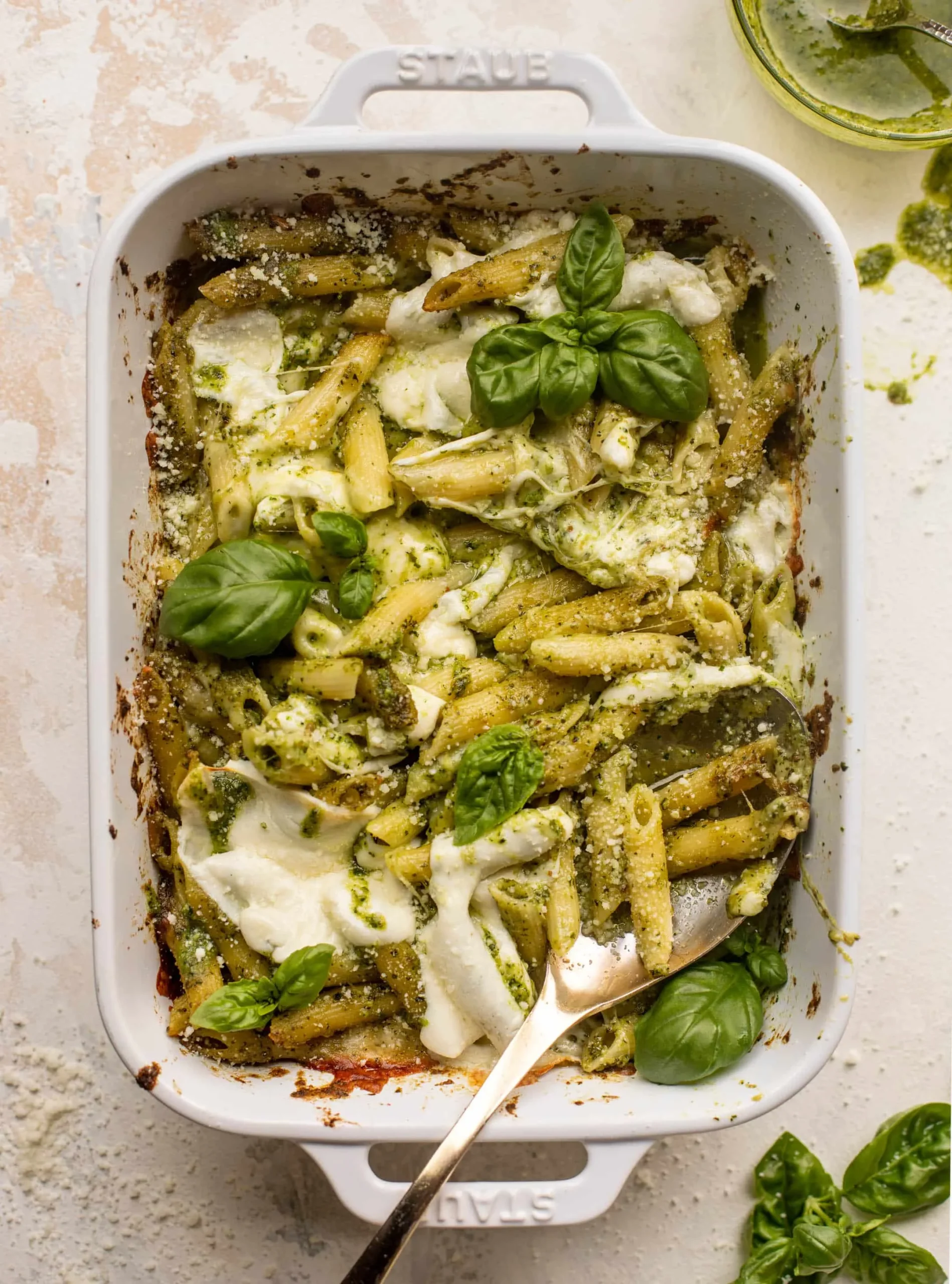 Cheesy Pesto Bacon Pasta Bake