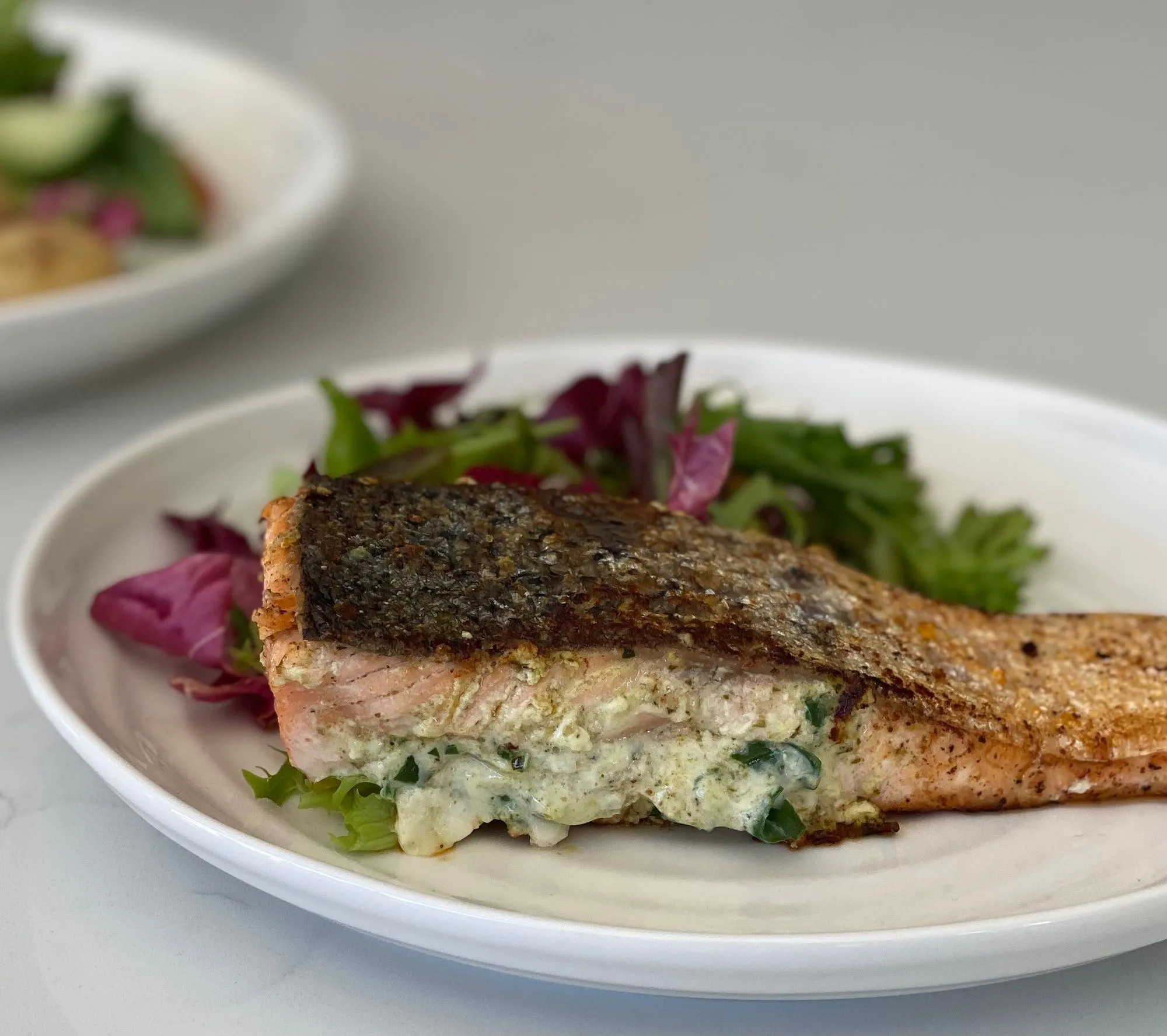 Cheesy Pesto Stuffed Salmon