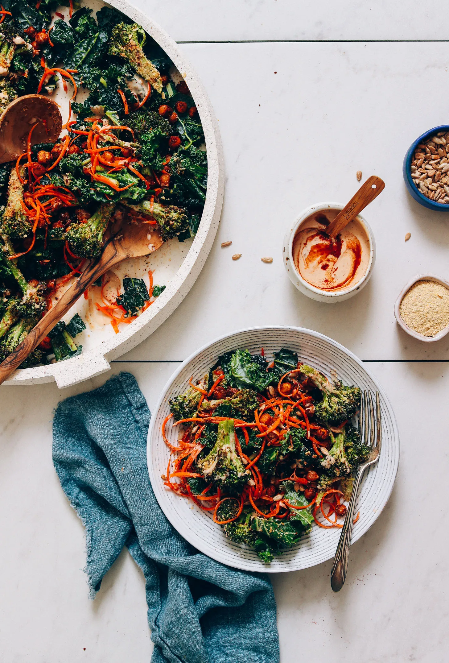 Cheesy Roasted Broccoli Chickpea Kale Salad