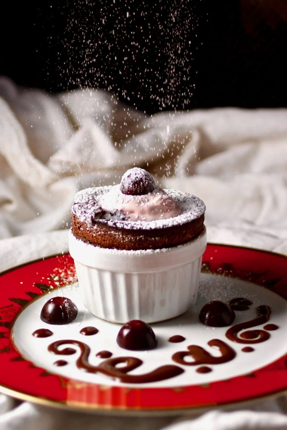 Cherry Souffle with Chocolate Ganache