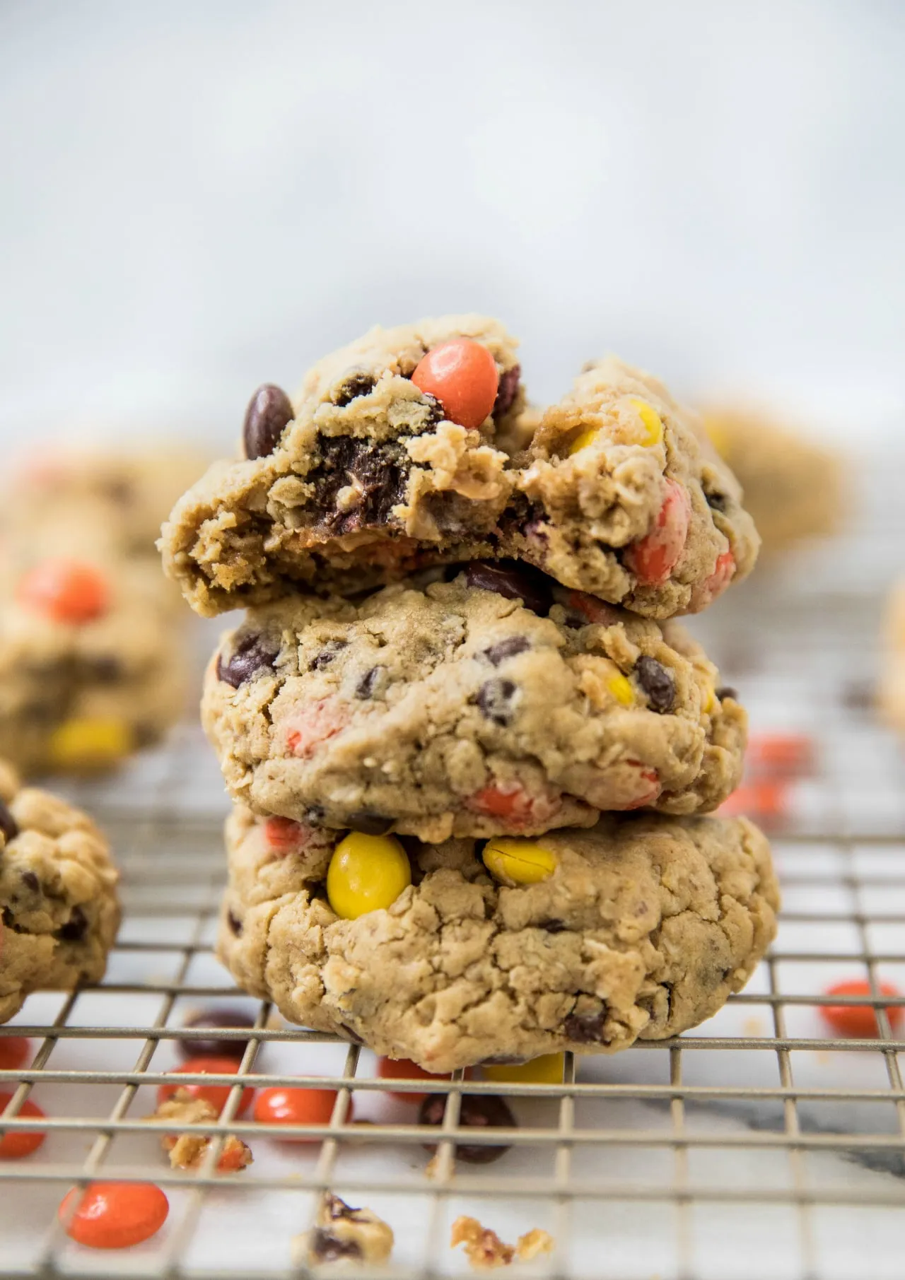 Chewy Peanut Butter Oatmeal Monster Cookies