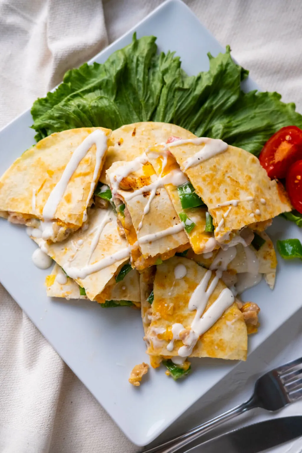 Chicken Bacon Quesadilla with Peanut Sauce