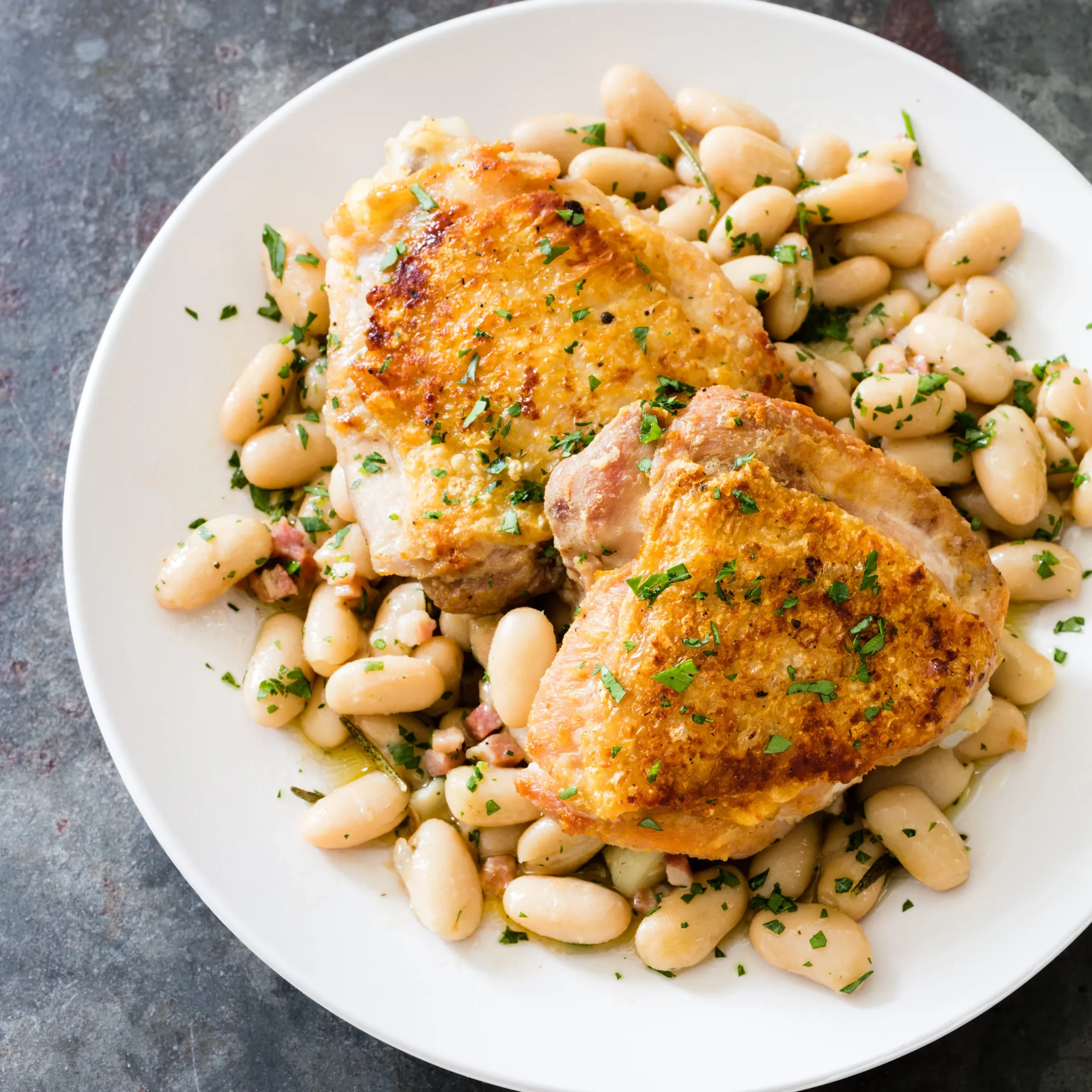 Chicken Thighs with White Beans Italian Style in Slow Cooker