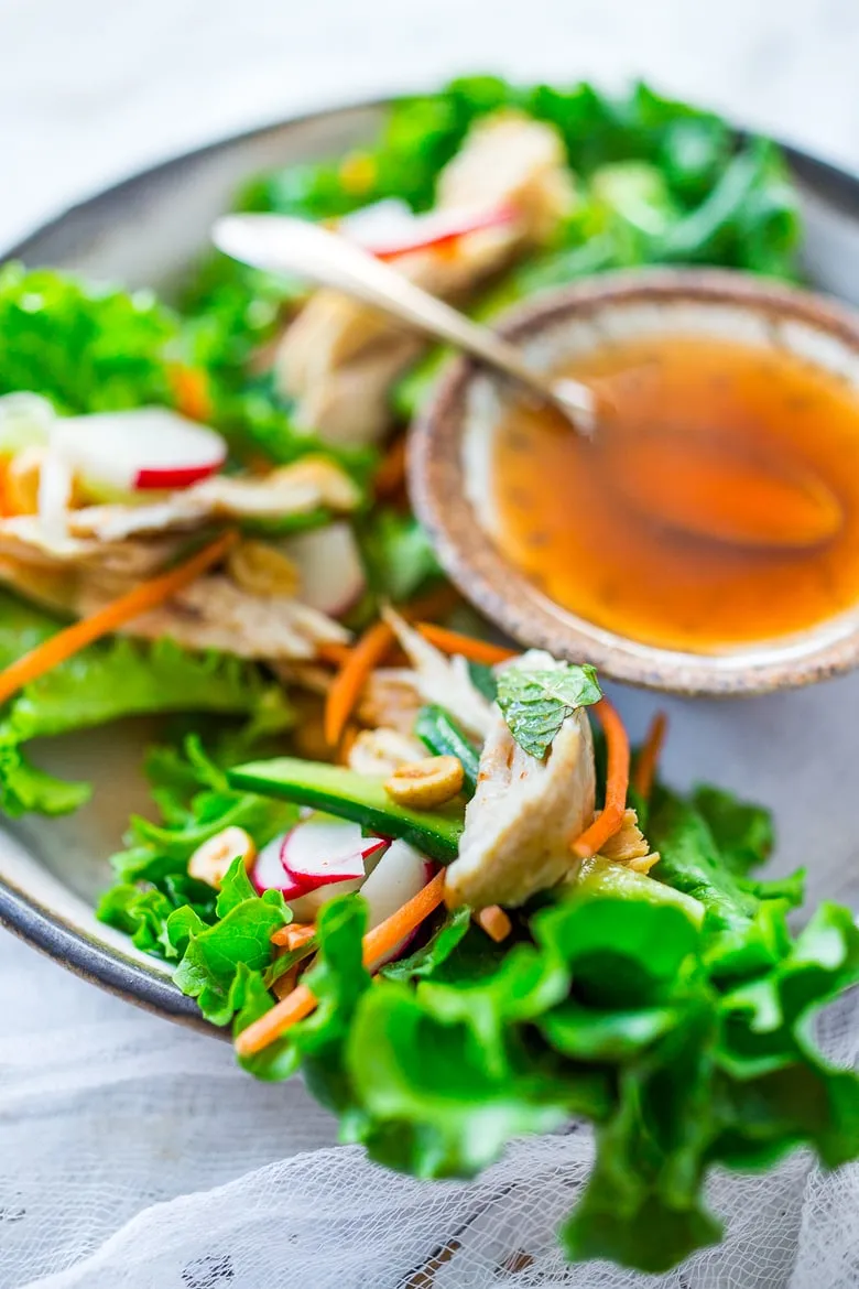 Chicken and Noodle Lettuce Wraps with Nuoc Cham