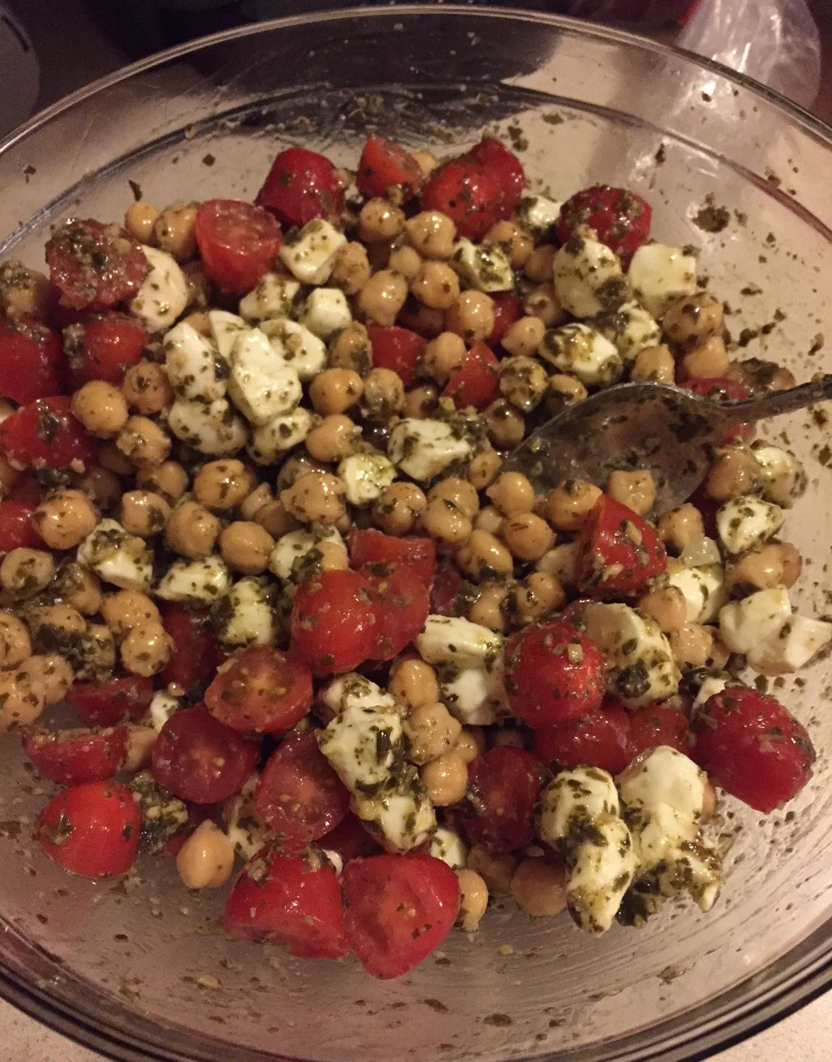 Chickpea Pesto Tomato and Mozzarella Salad