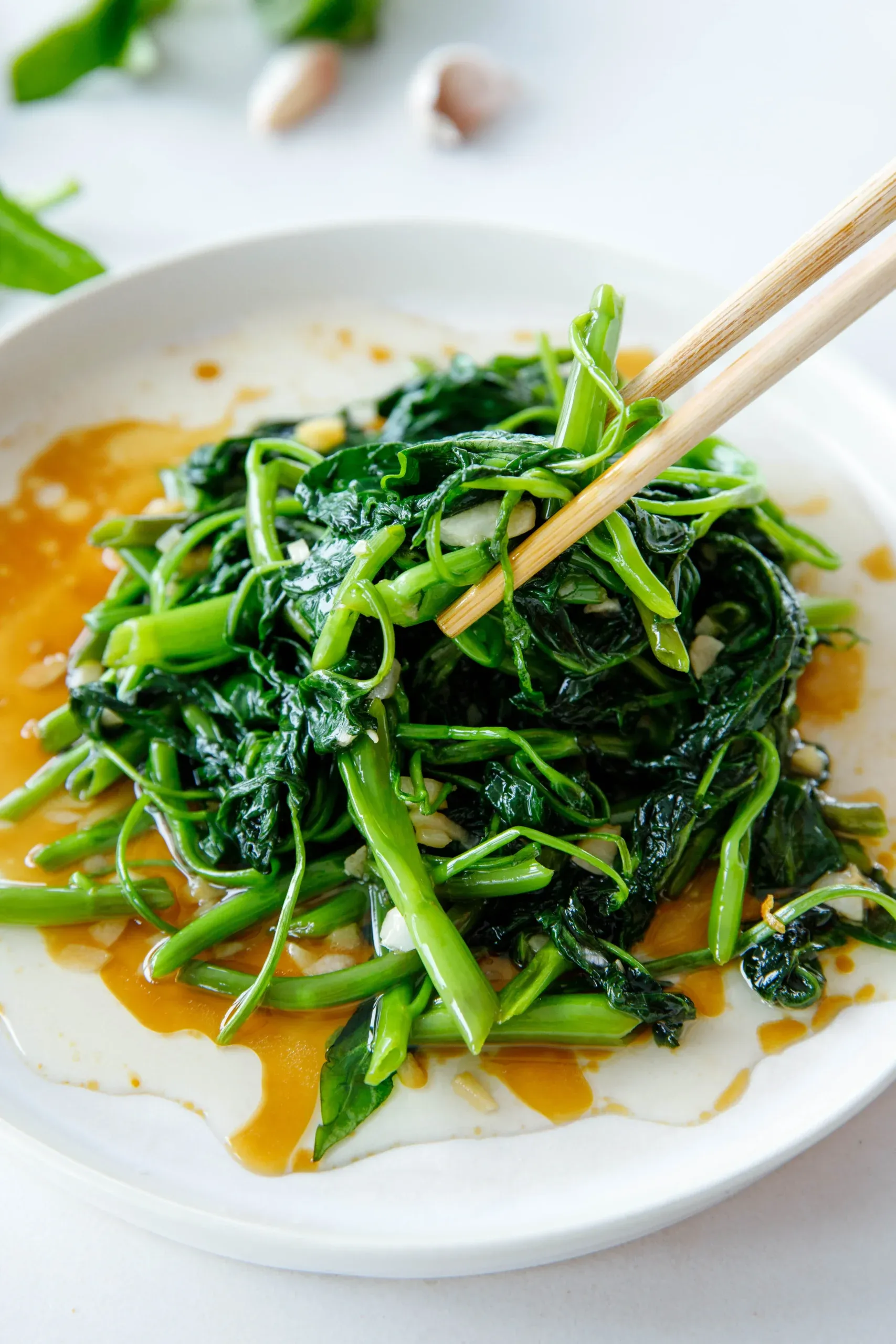 Chinese Water Spinach with Crispy Noodles