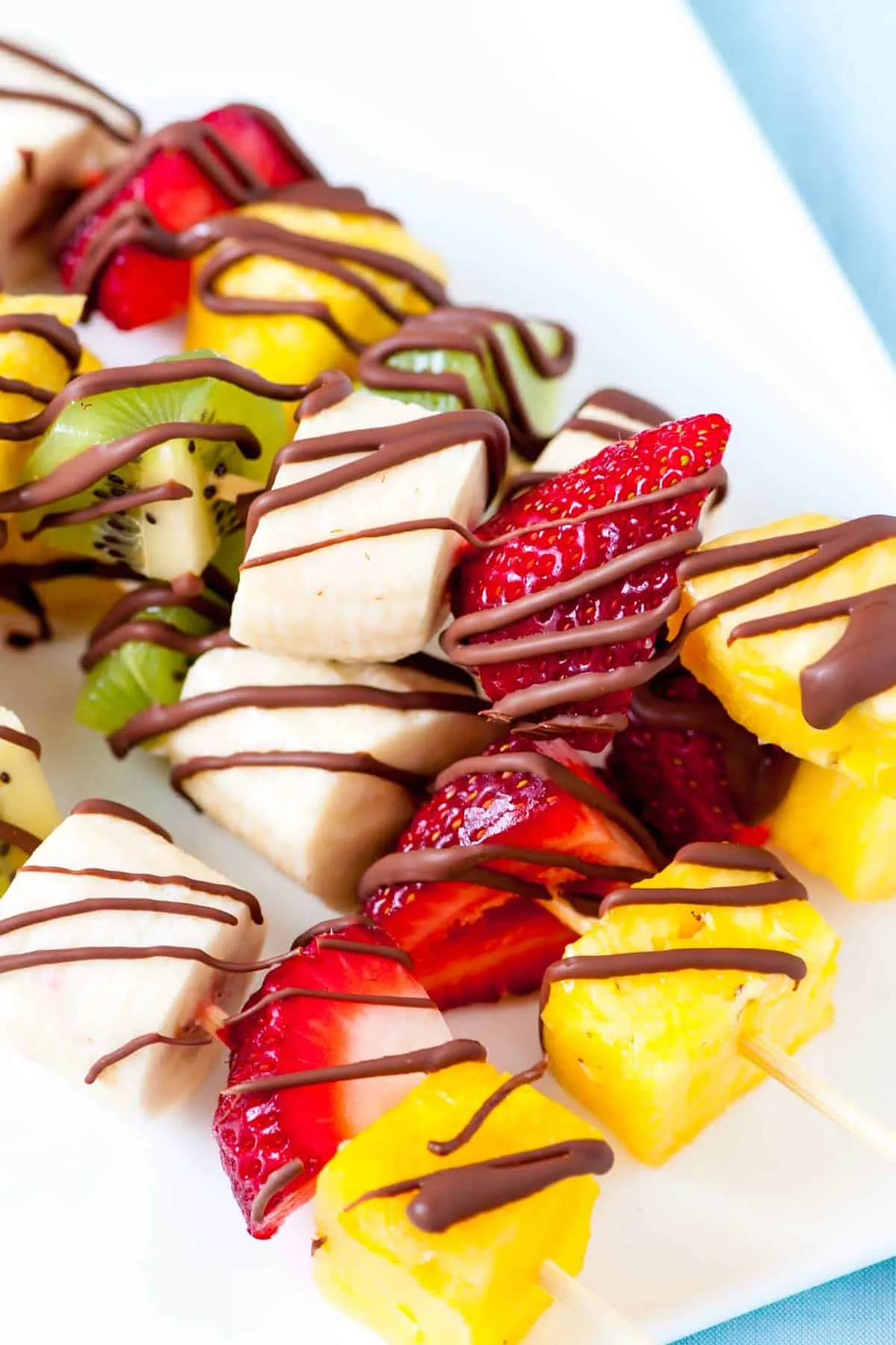 Chocolate Drizzled Frozen Fruit Skewers