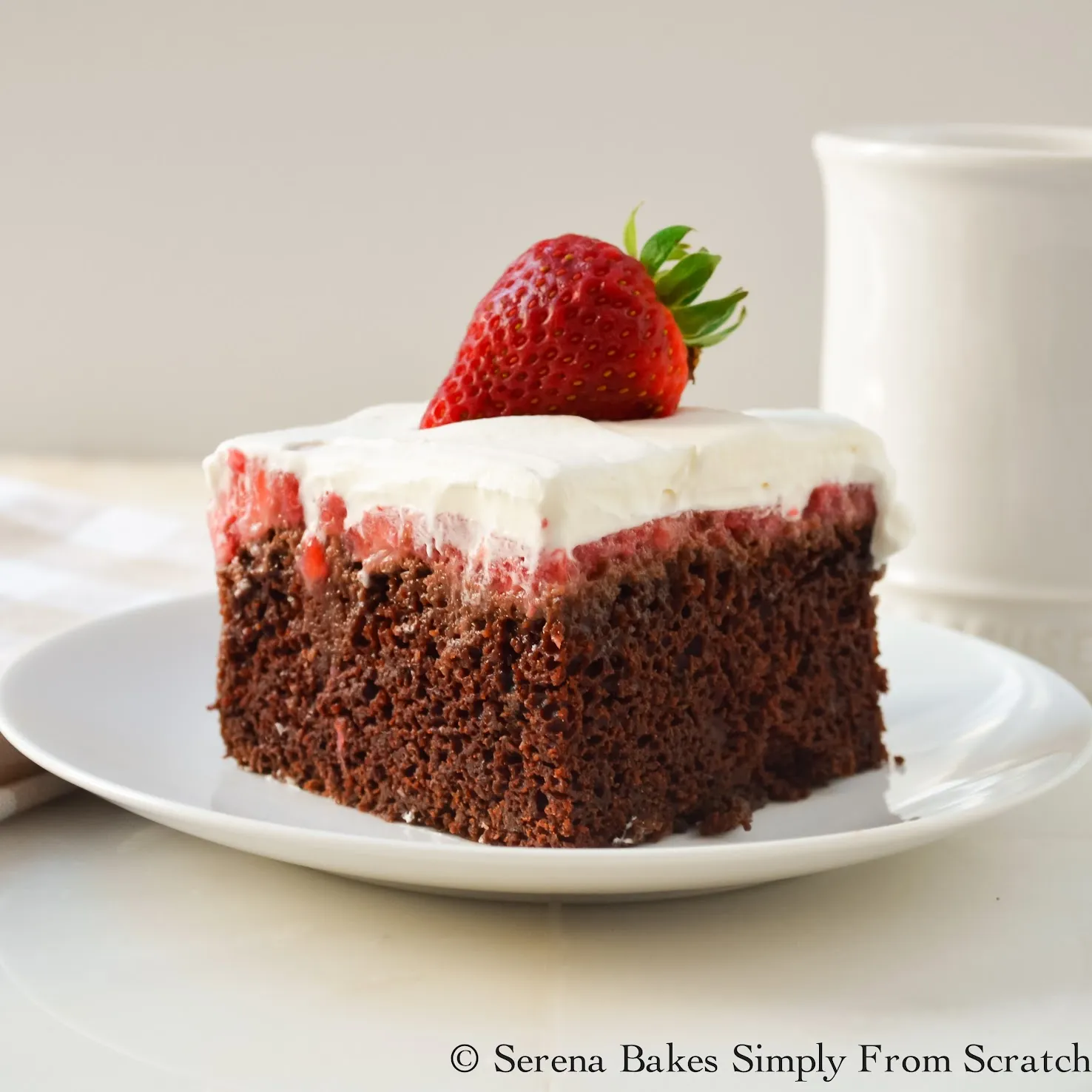 Chocolate Strawberry Poke Cake