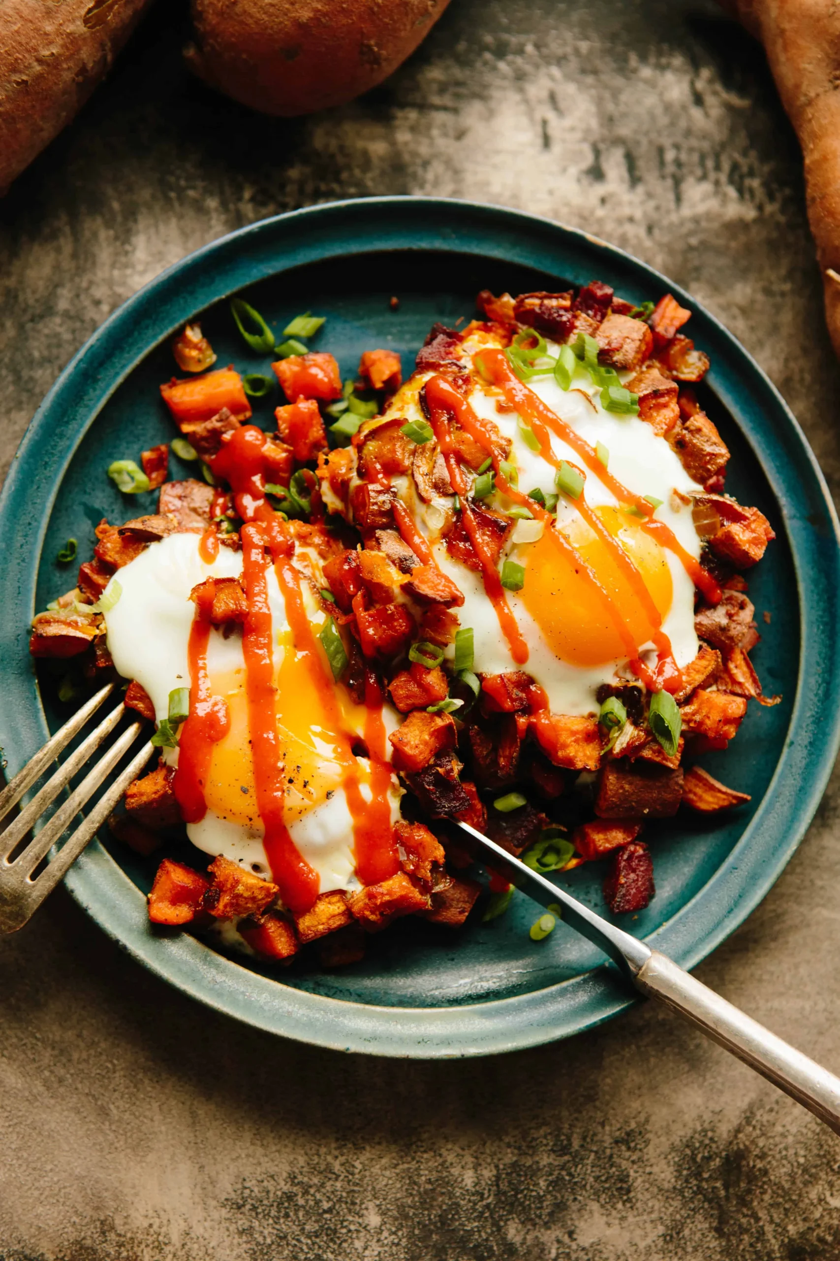 Chorizo and Sweet Potato Hash with Eggs