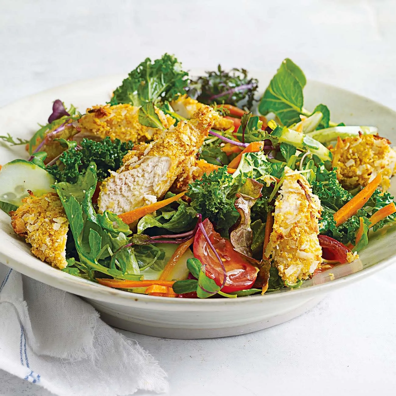 Coconut Chicken Salad with Warm Honey Mustard Vinaigrette