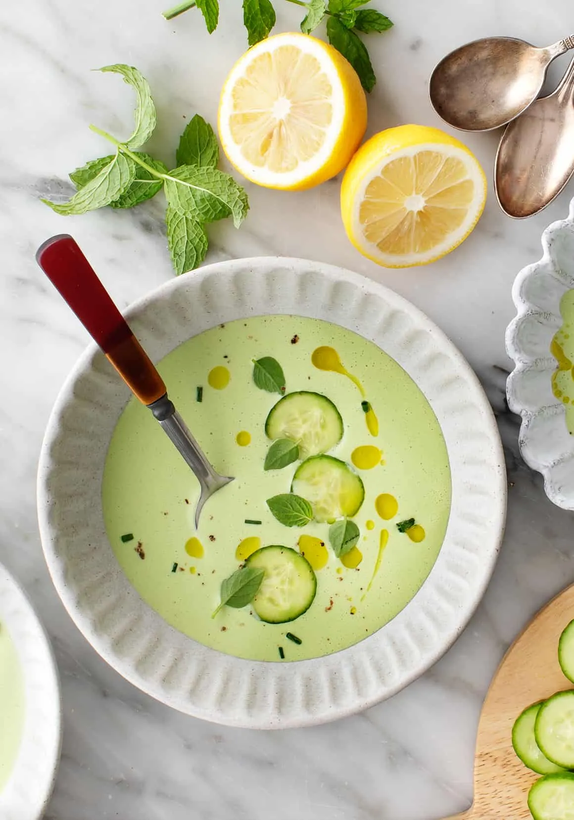 Cold Cucumber and Yellow Pepper Soup with Crab Meat