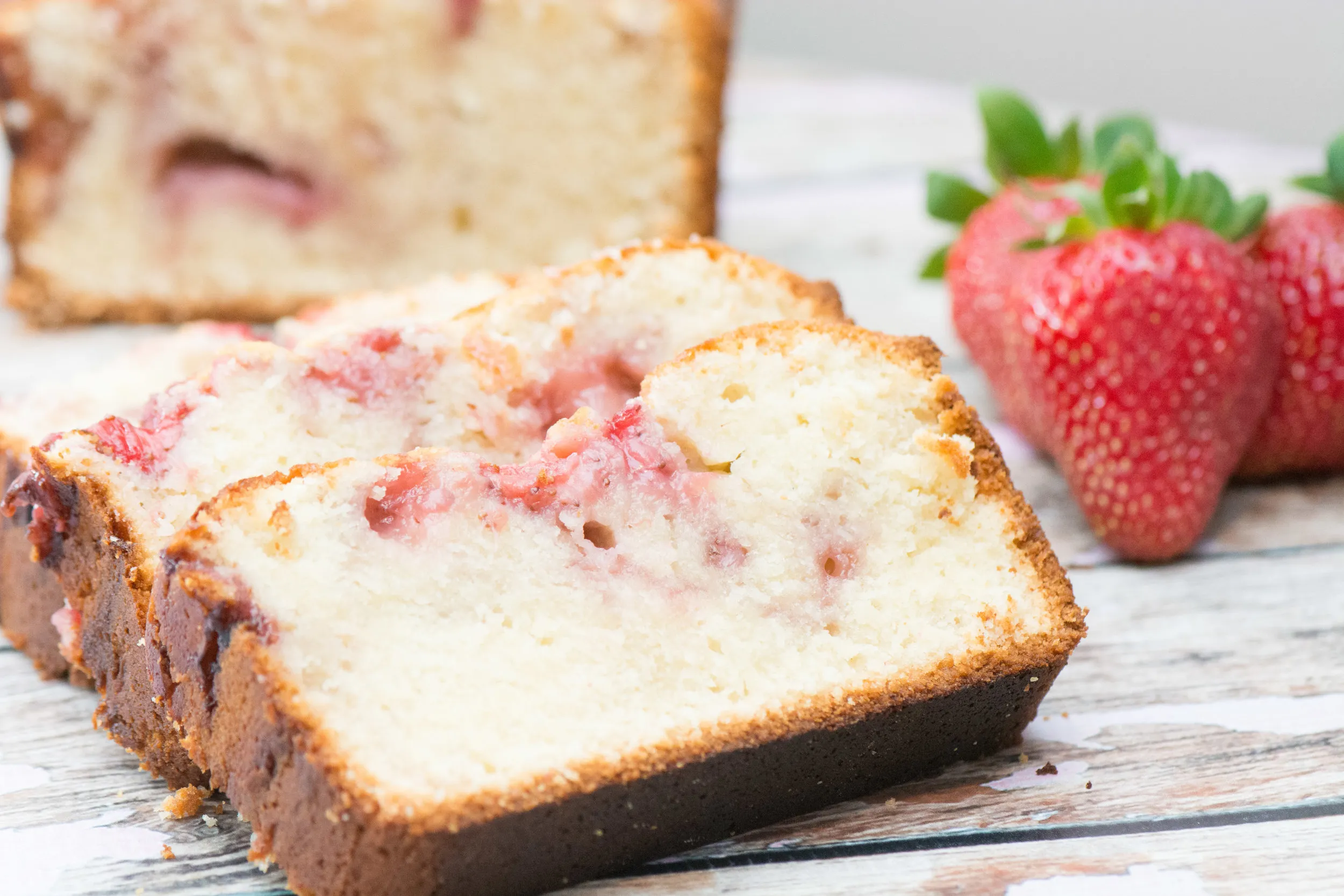 Cream Cheese Pound Cake with Strawberry White Chocolate Sauce