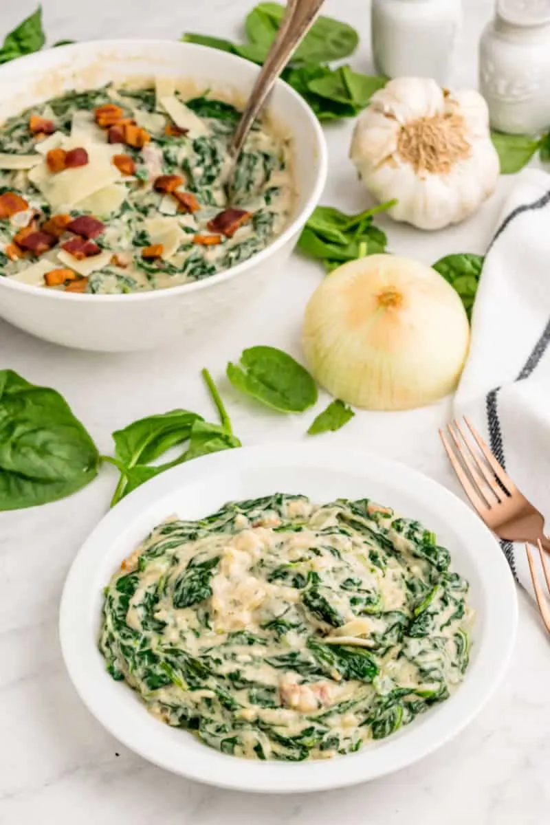Creamed Spinach Bacon Crispy Onions
