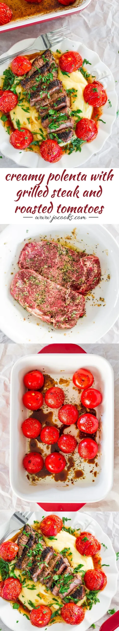 Creamy Polenta with Grilled Steak and Roasted Tomatoes