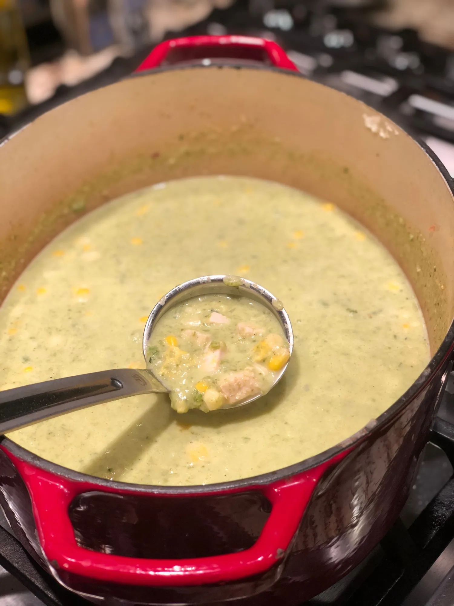Creamy Potato Soup with Poblano and Mushrooms
