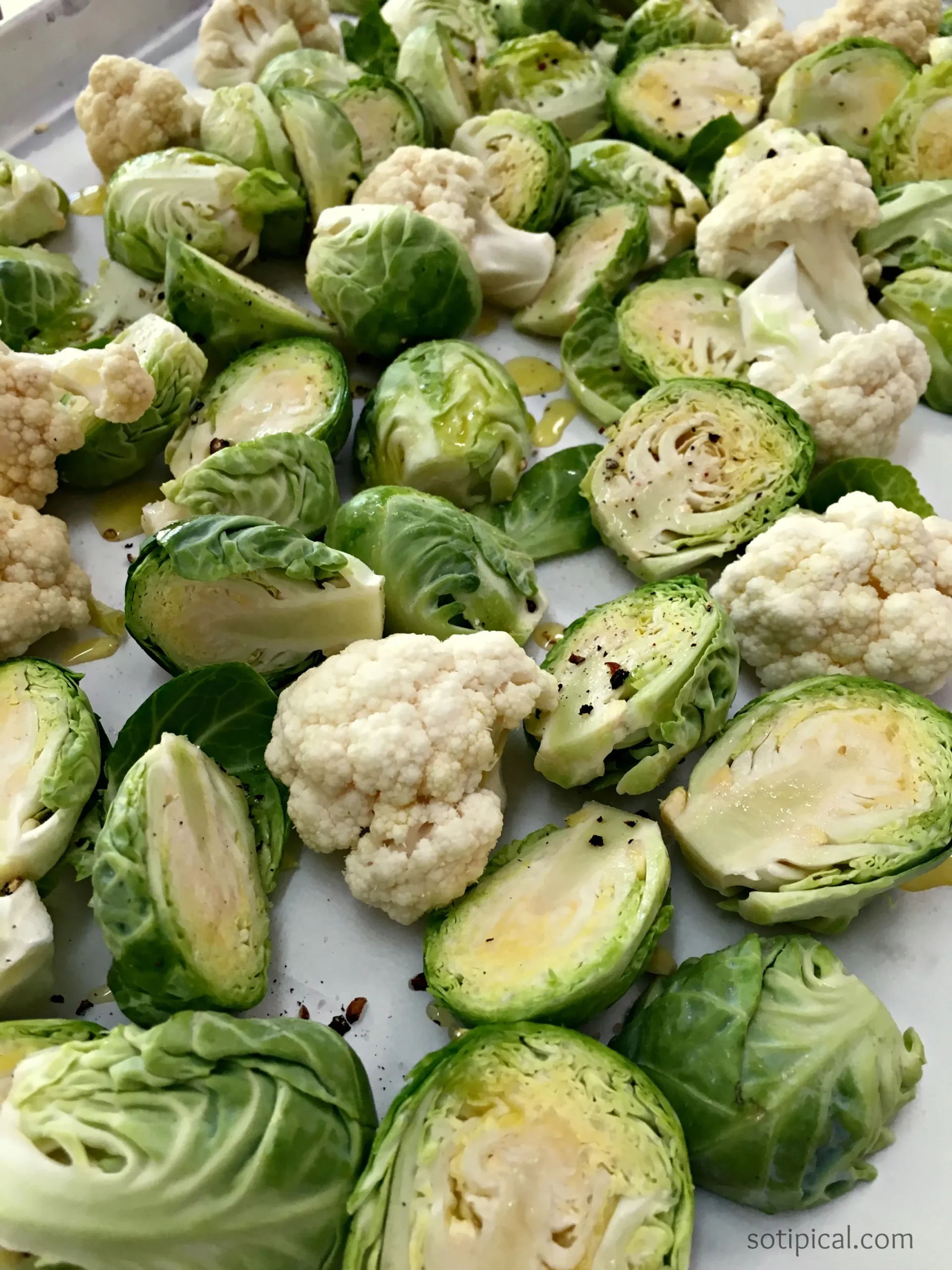 Creamy Salsa Verde Brussels Sprouts Cauliflower