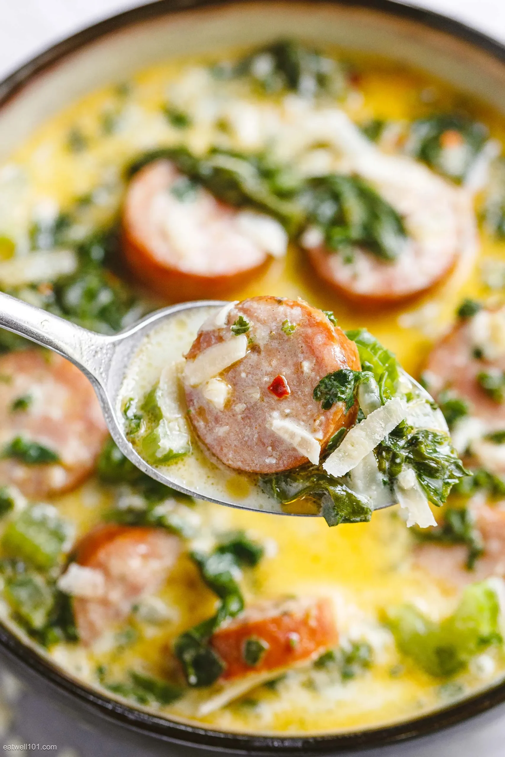 Creamy Sausage Soup with Buttered Breadcrumbs and Sage