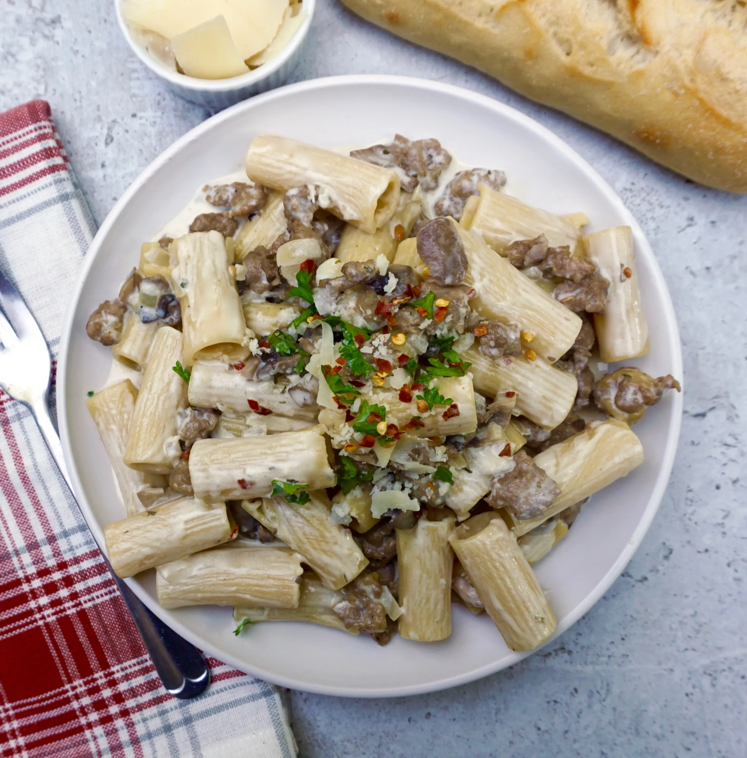 Creamy Sausage and Mushroom Rigatoni