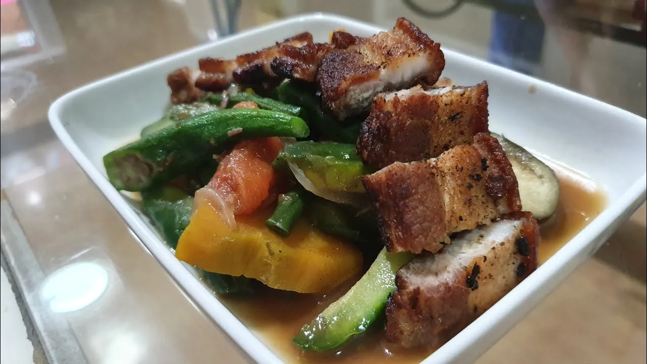 Crispy Air Fried Liempo Pinakbet with Ube